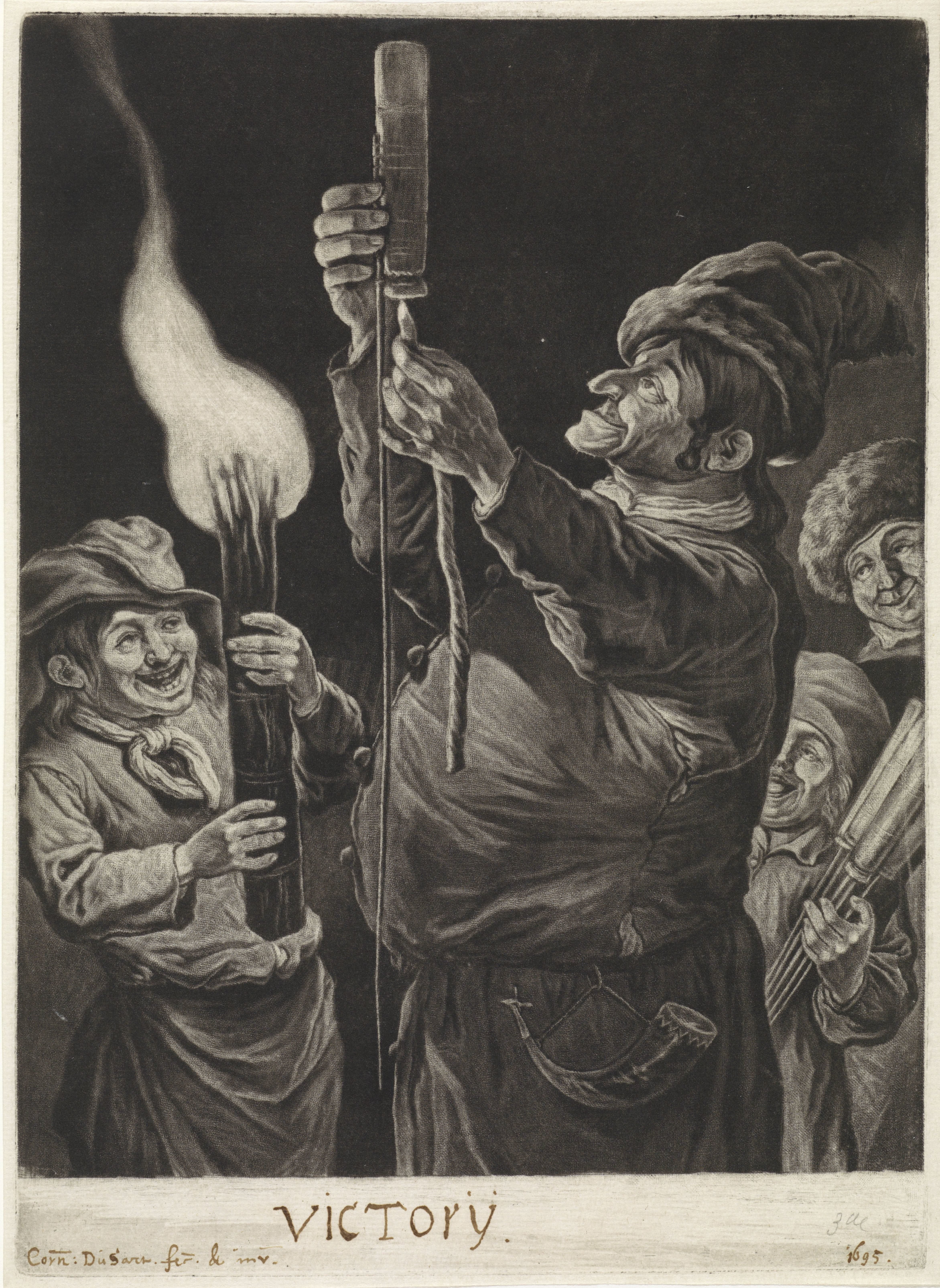 De man met een vuurpijl, met toeschouwers, 1695