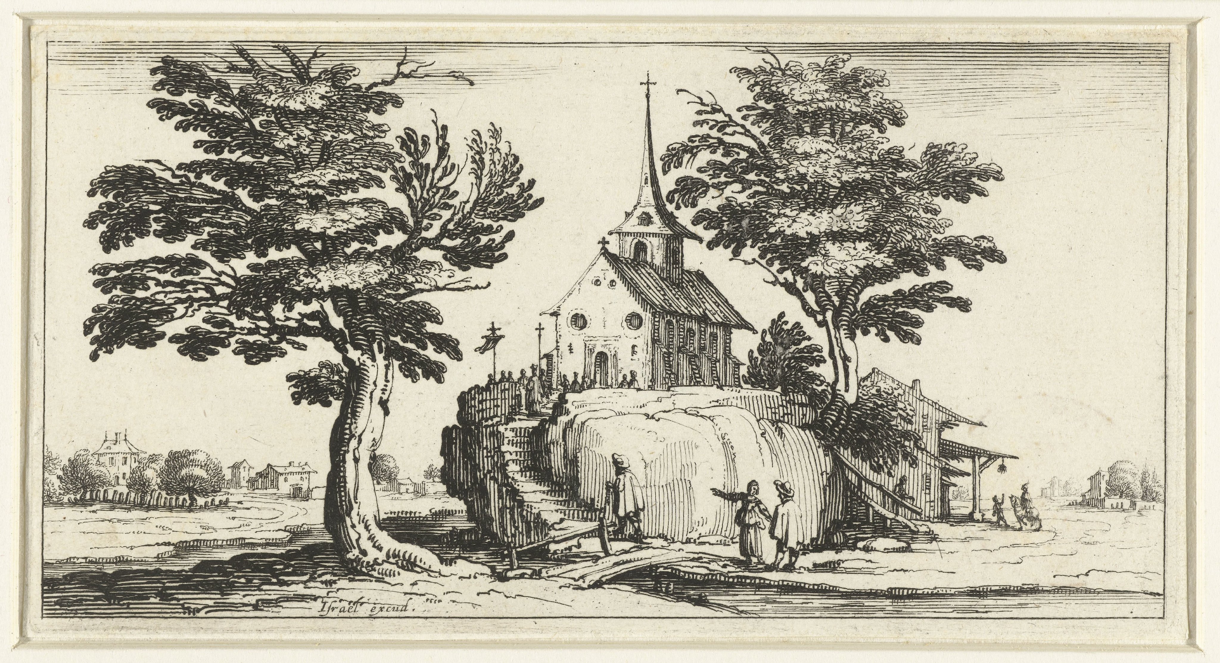 Landschap met een kerk op een rots
