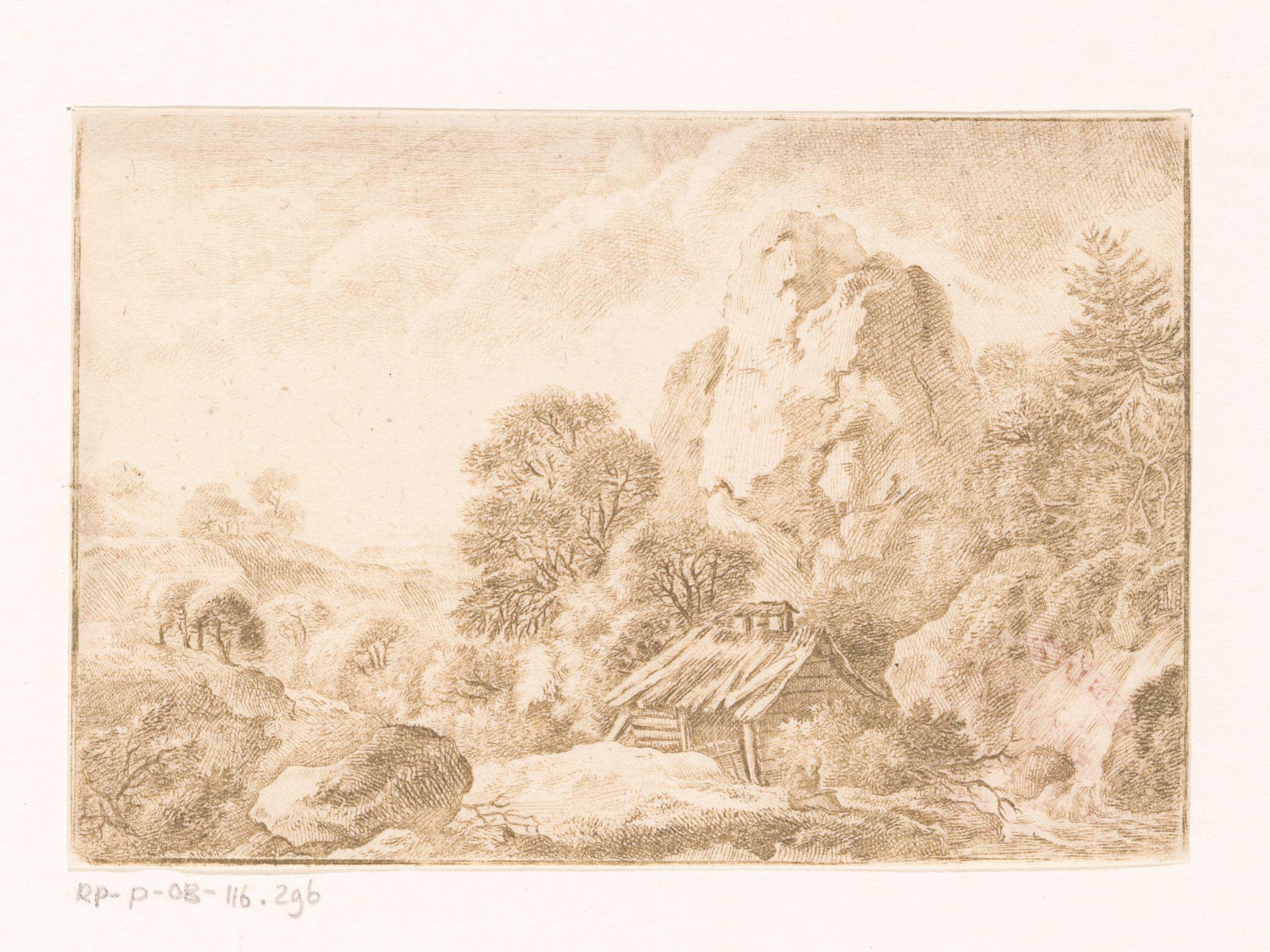 Rotsachtig landschap met vervallen hut