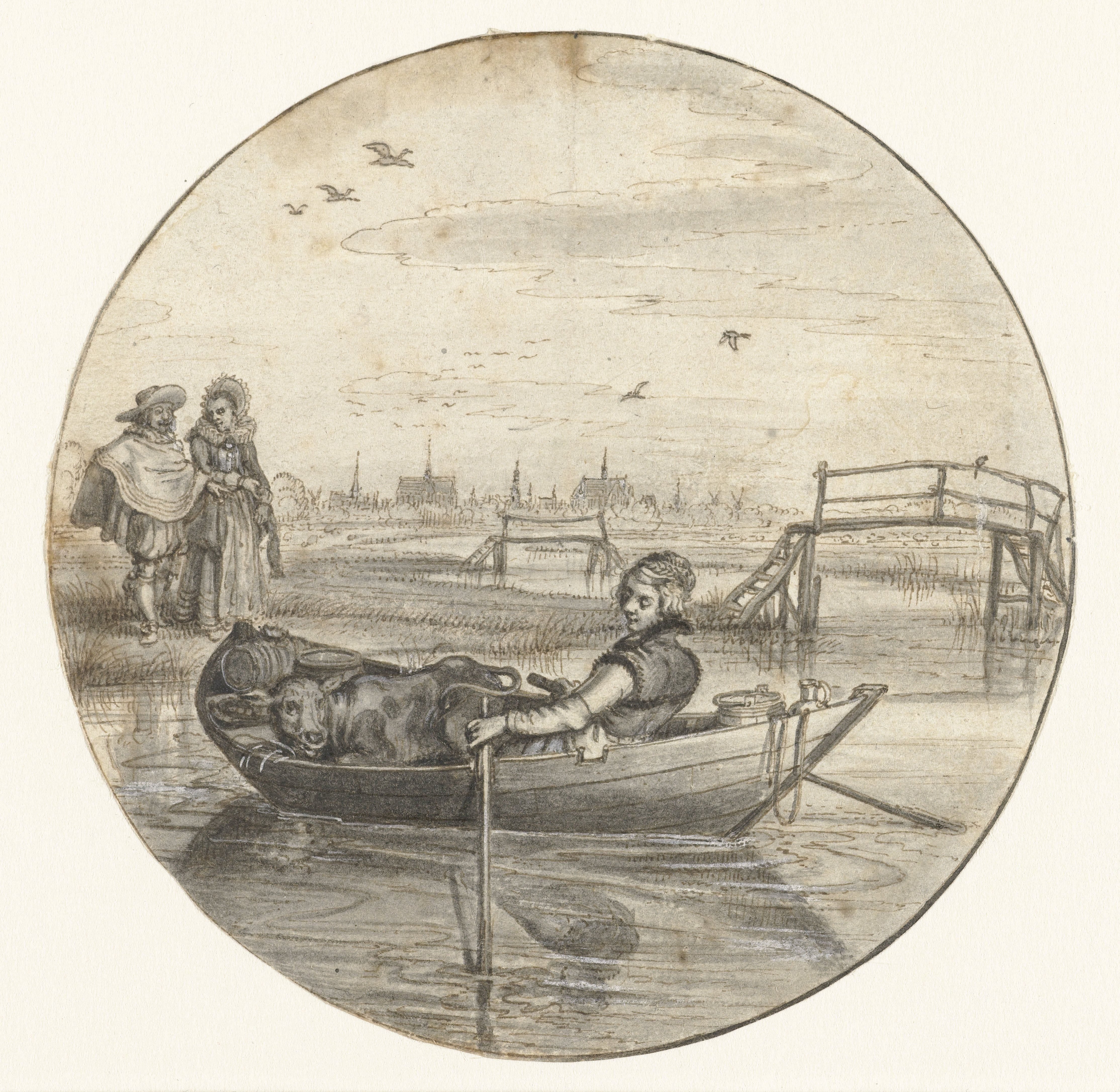 Peasant Girl with a Calf in a Rowboat