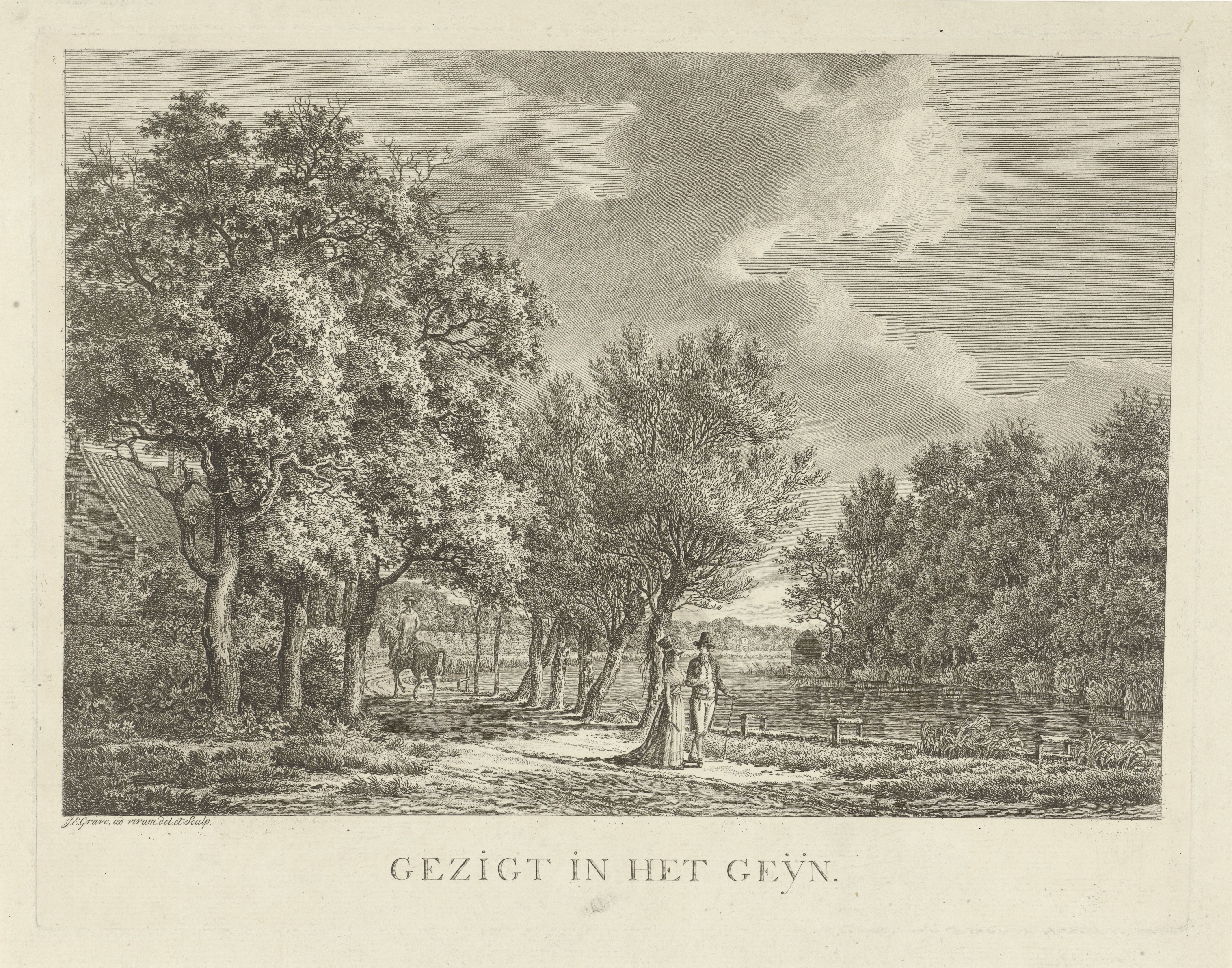 Landschap met een paar, wandelend langs de oever van het Gein
