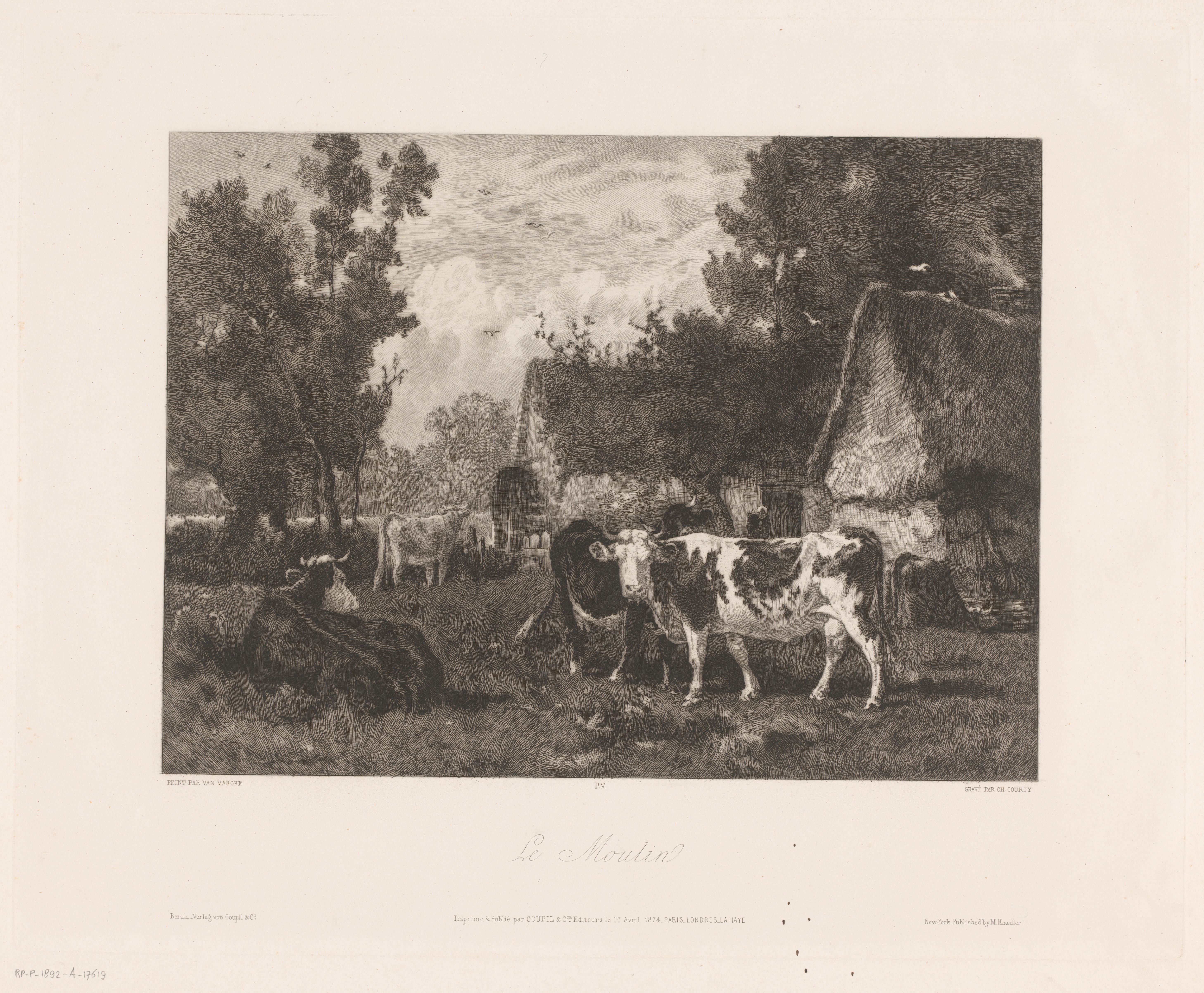Watermolen bij een boerderij met koeien in een landschap