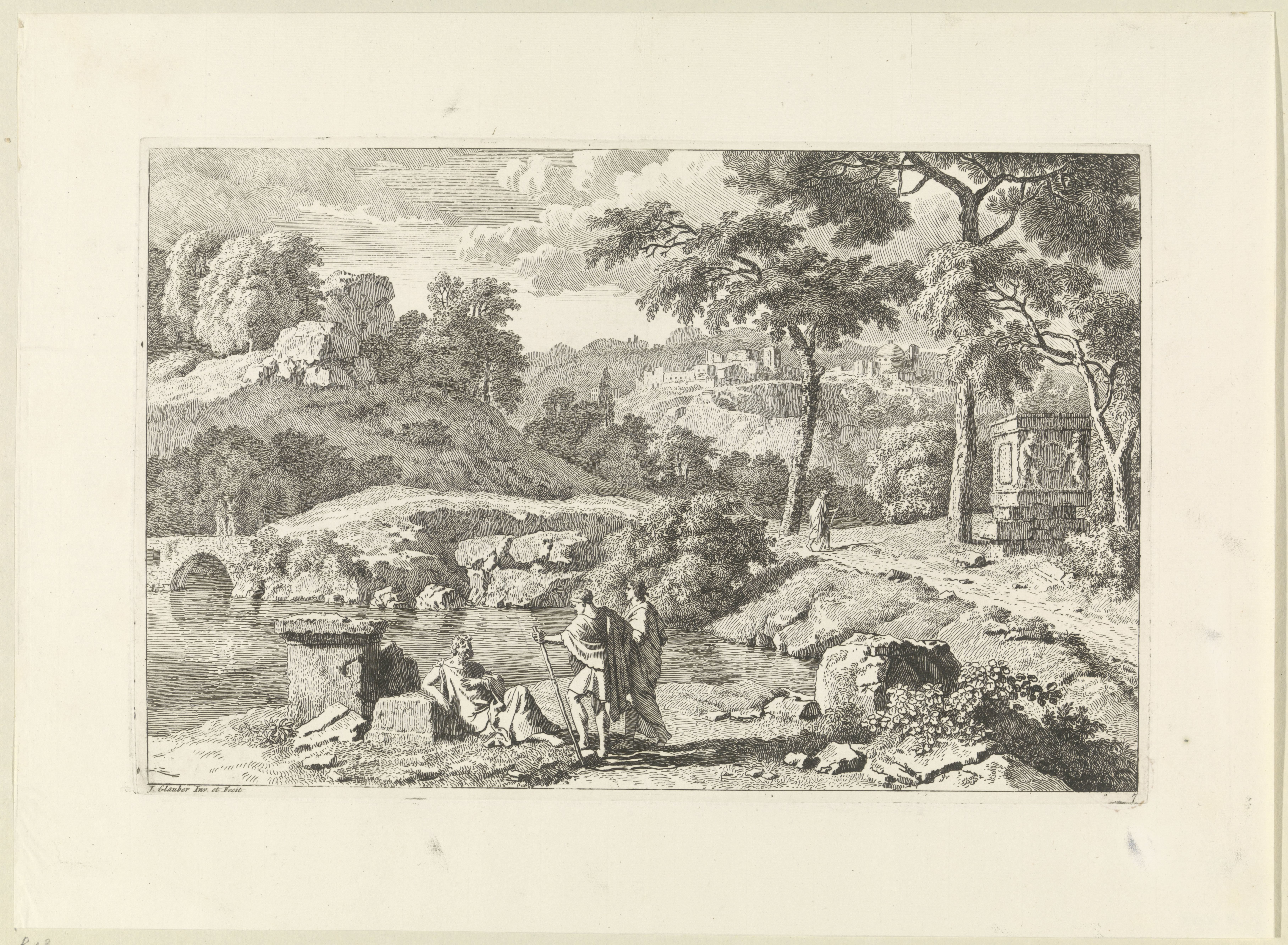 Arcadisch landschap met ruïnes