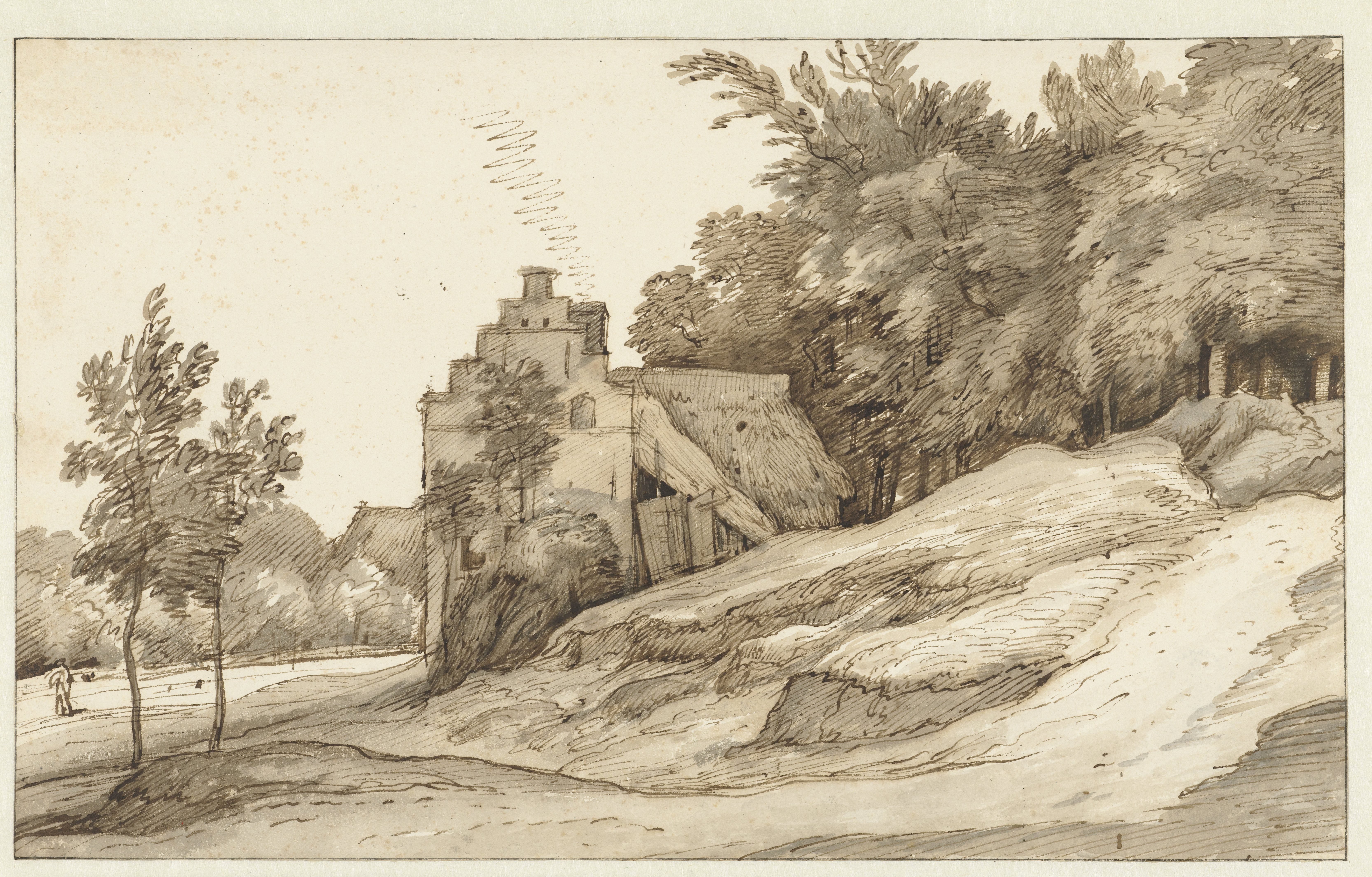 Boerderij met trapgevel aan de rand van een bos