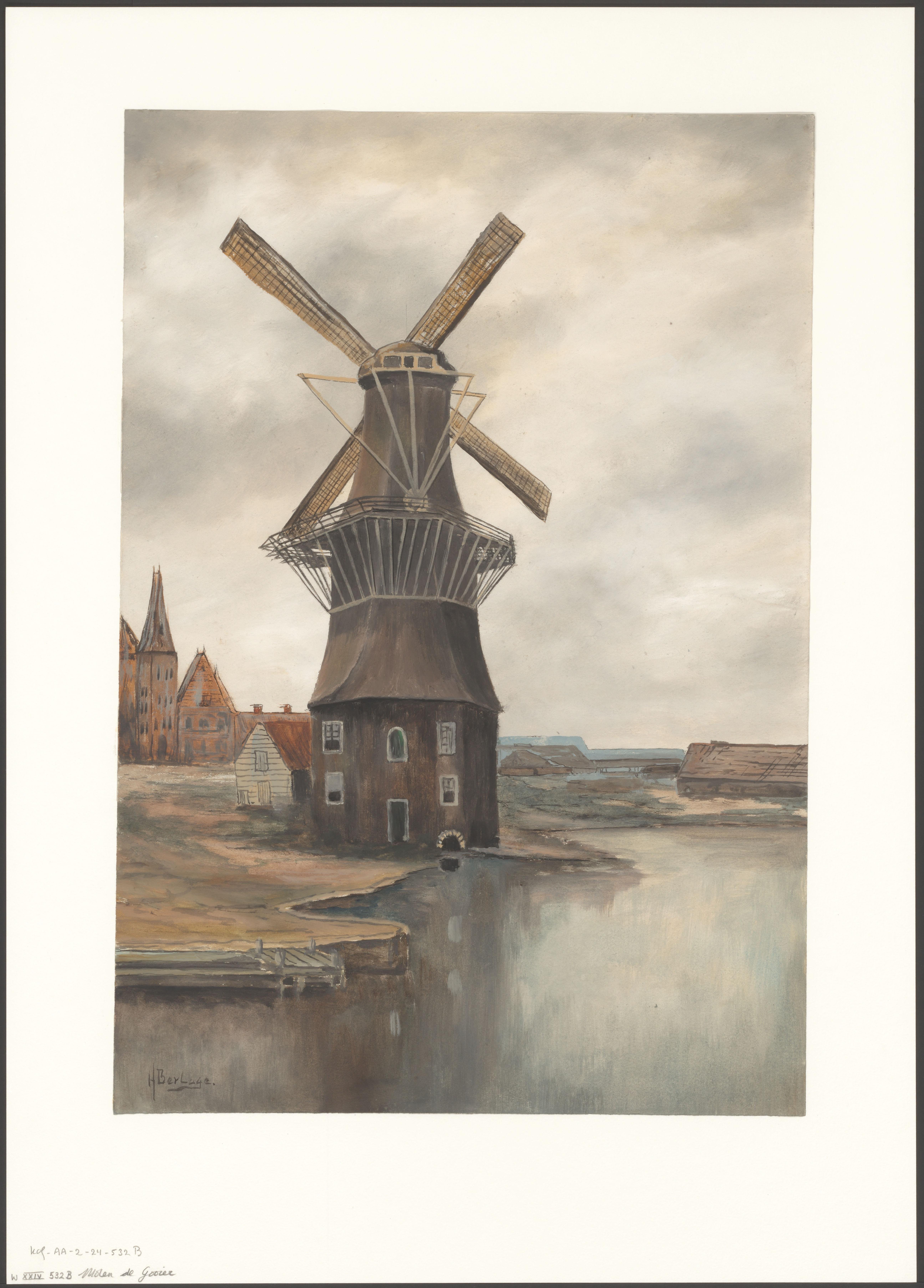 Gezicht op molen De Gooyer aan de Funenkade