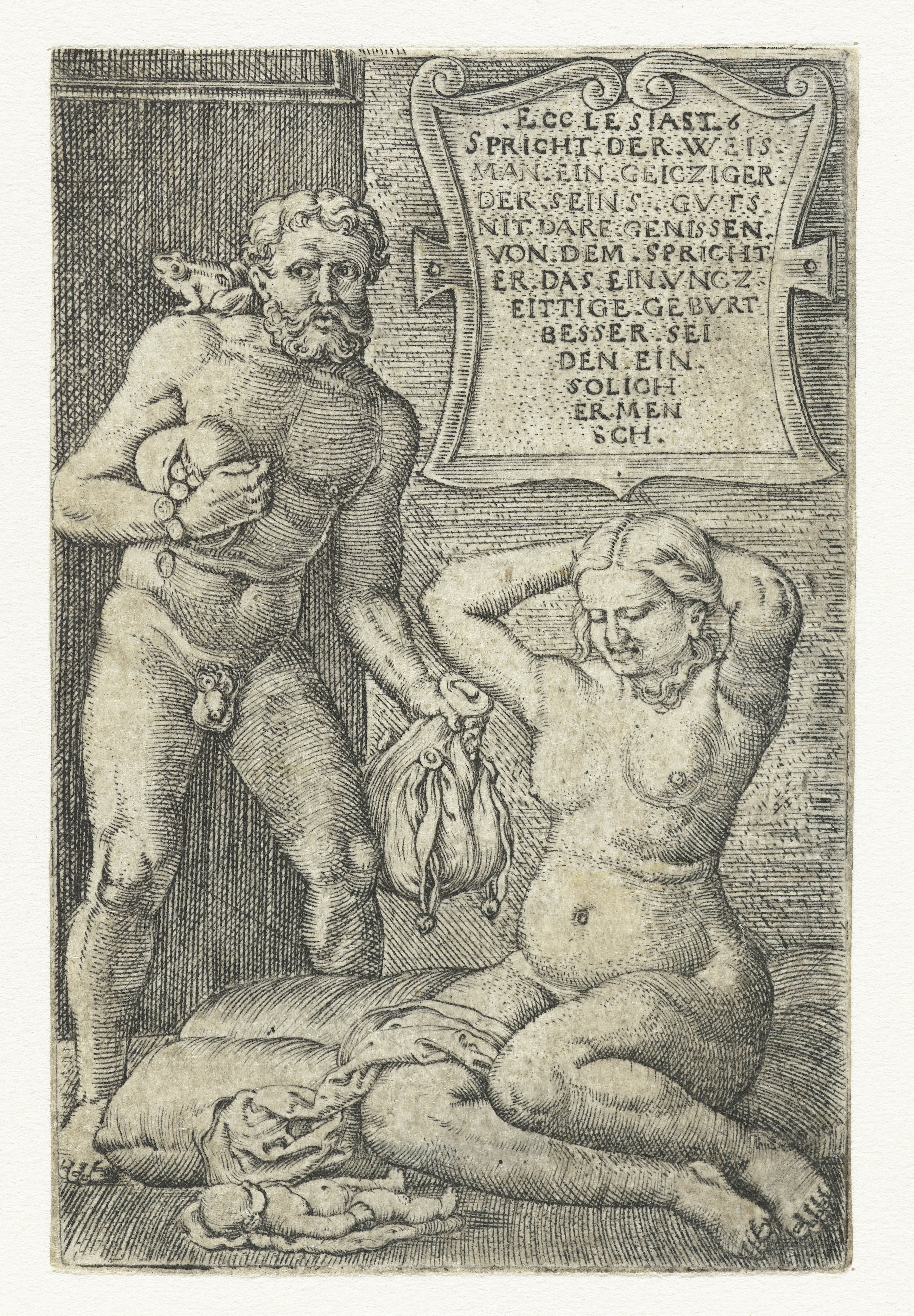 Gierigaard en vrouw met een miskraam