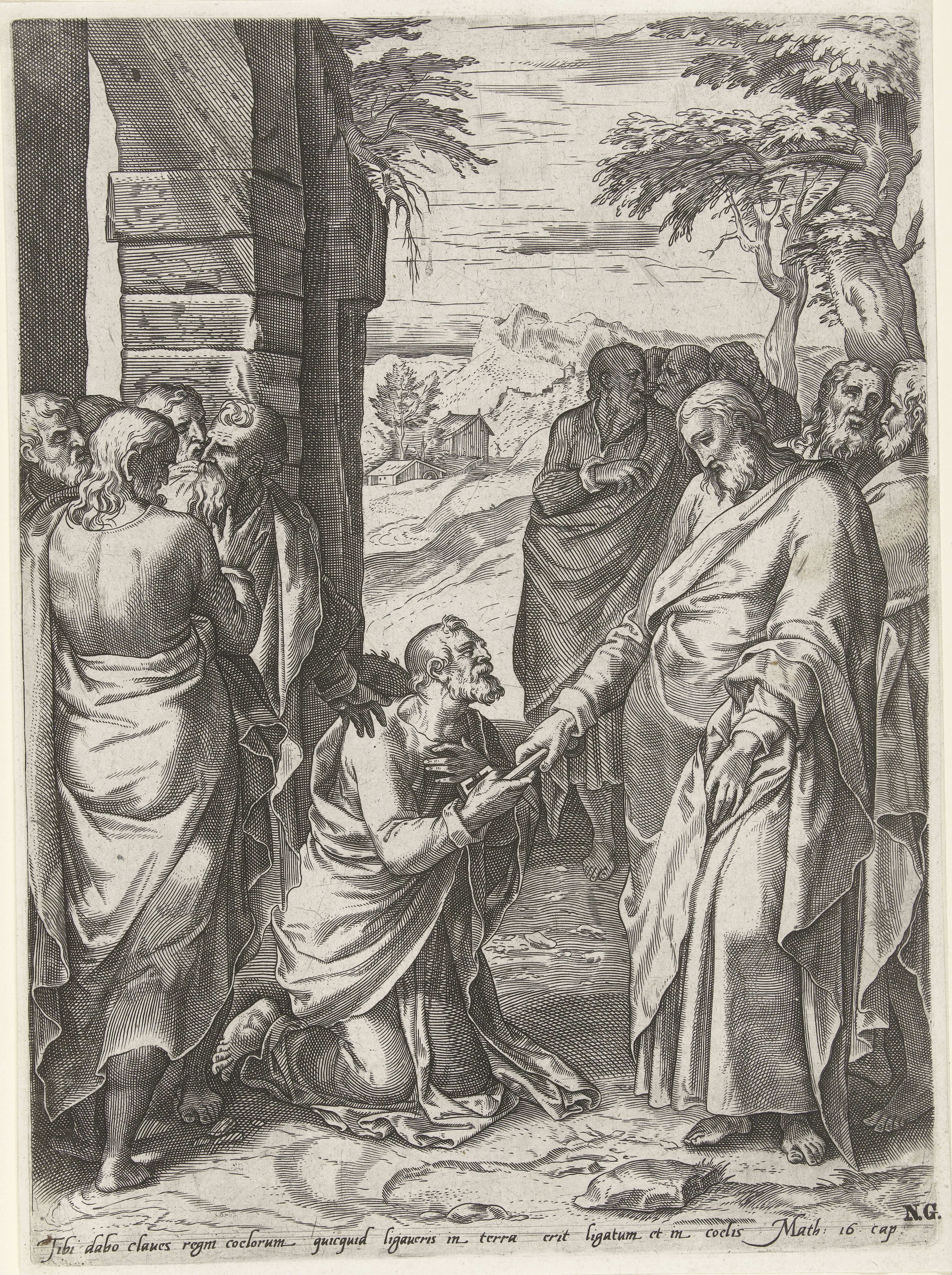 Christus geeft de sleutels van de kerk aan Petrus