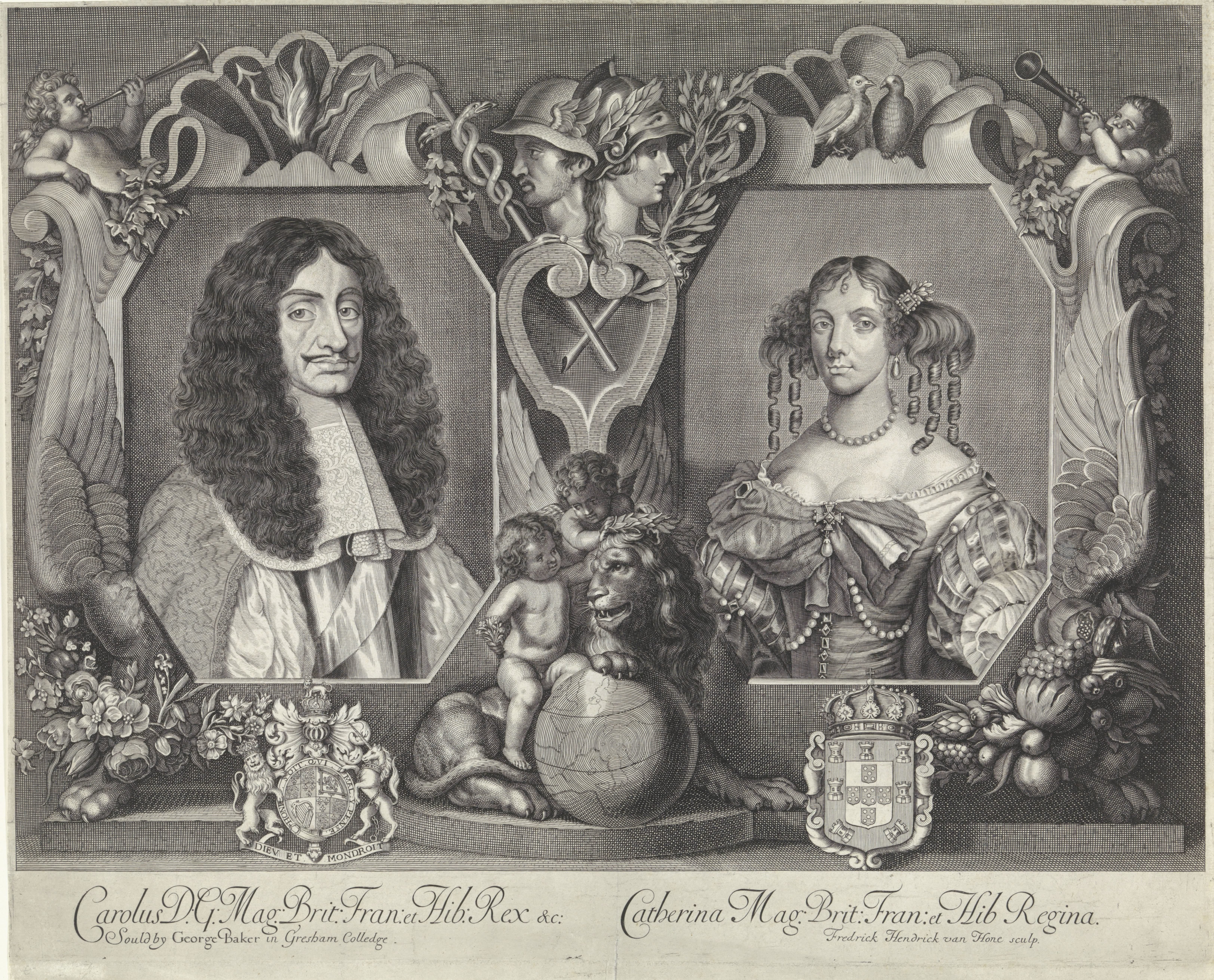 Portret van Karel II, koning van Engeland en zijn vrouw Catharina van Braganza