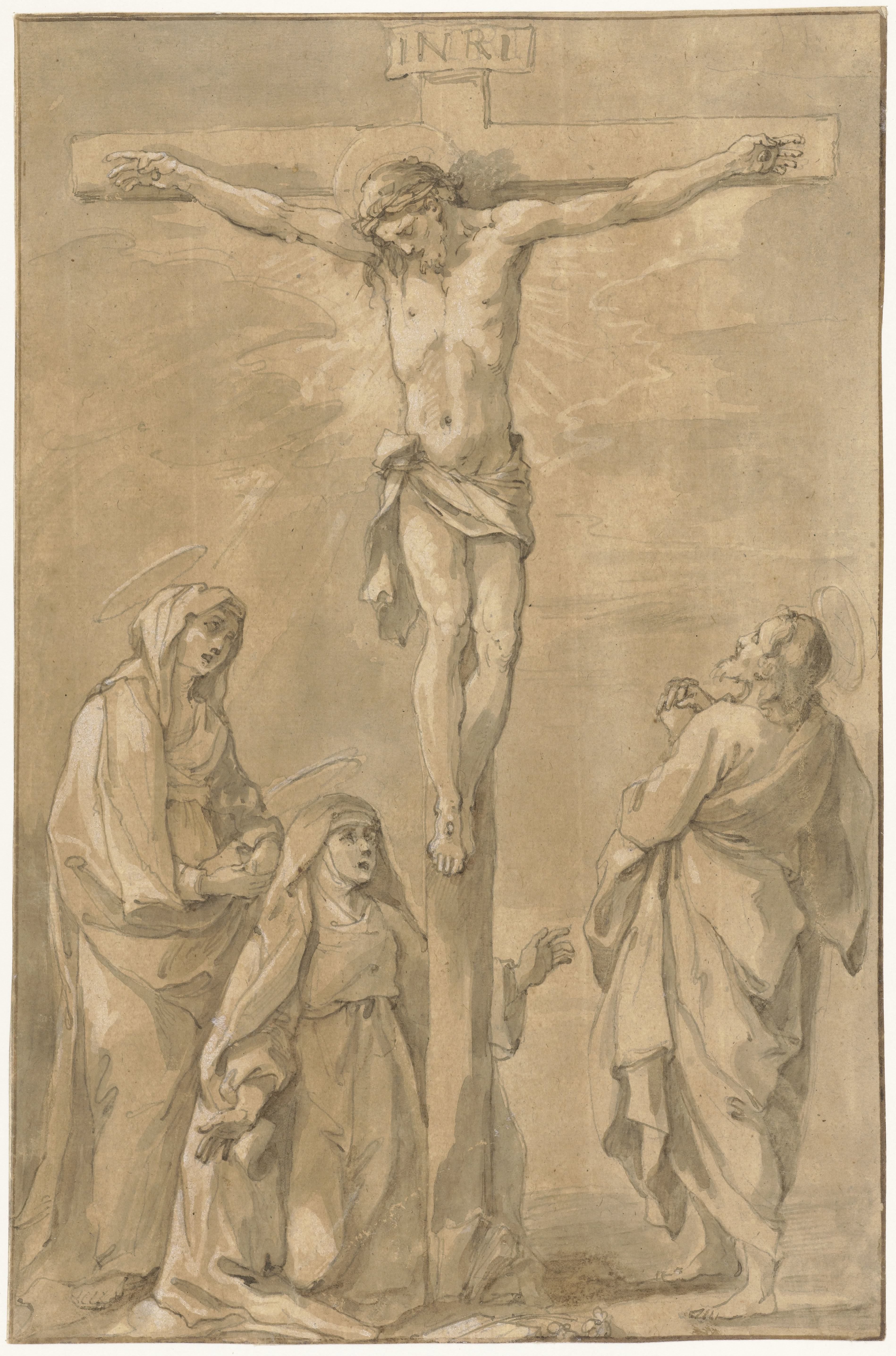 Christus aan het kruis, met Maria, Catharina van Siena en Johannes