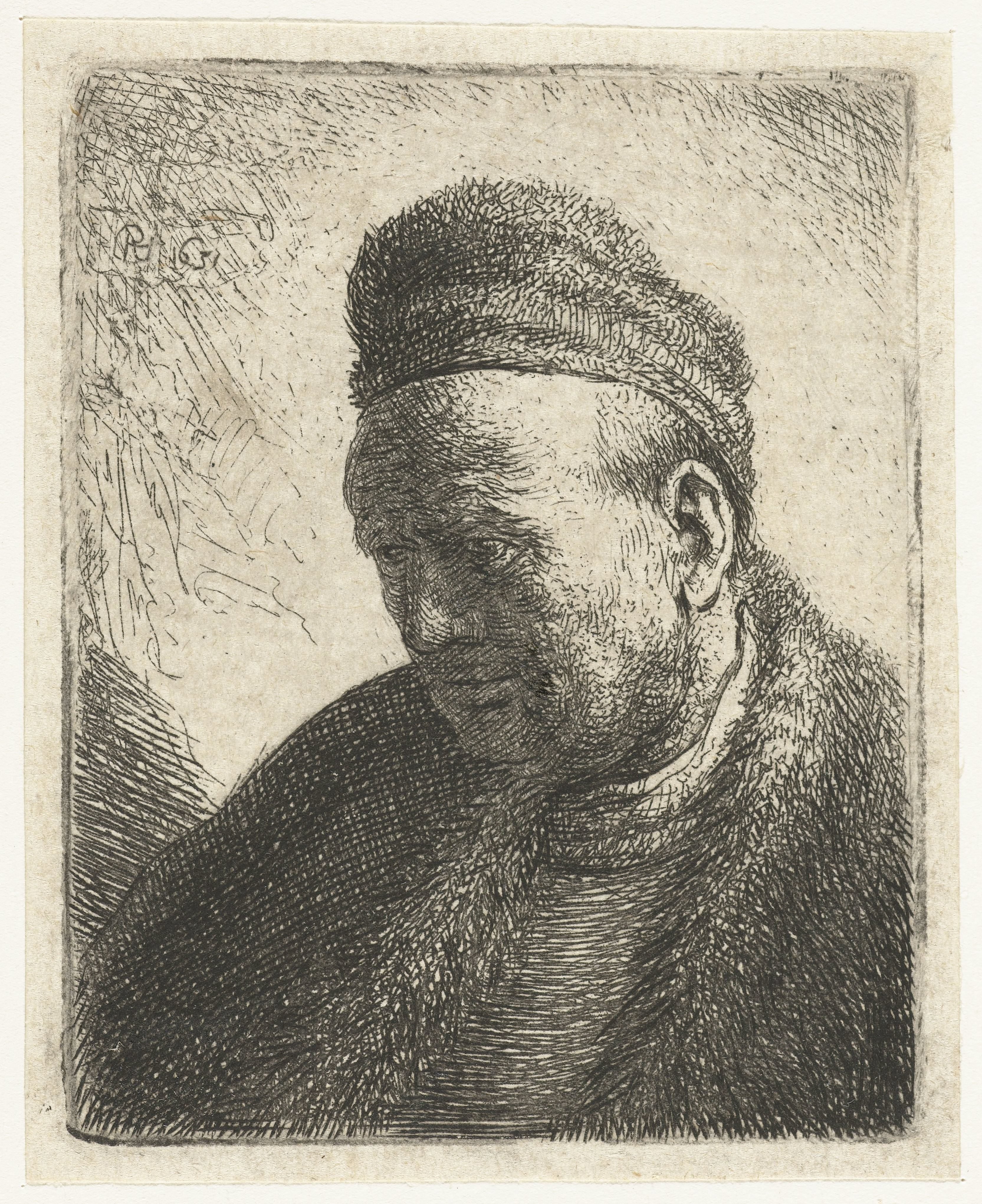 Beardless man in a fur cloak and cap: bust