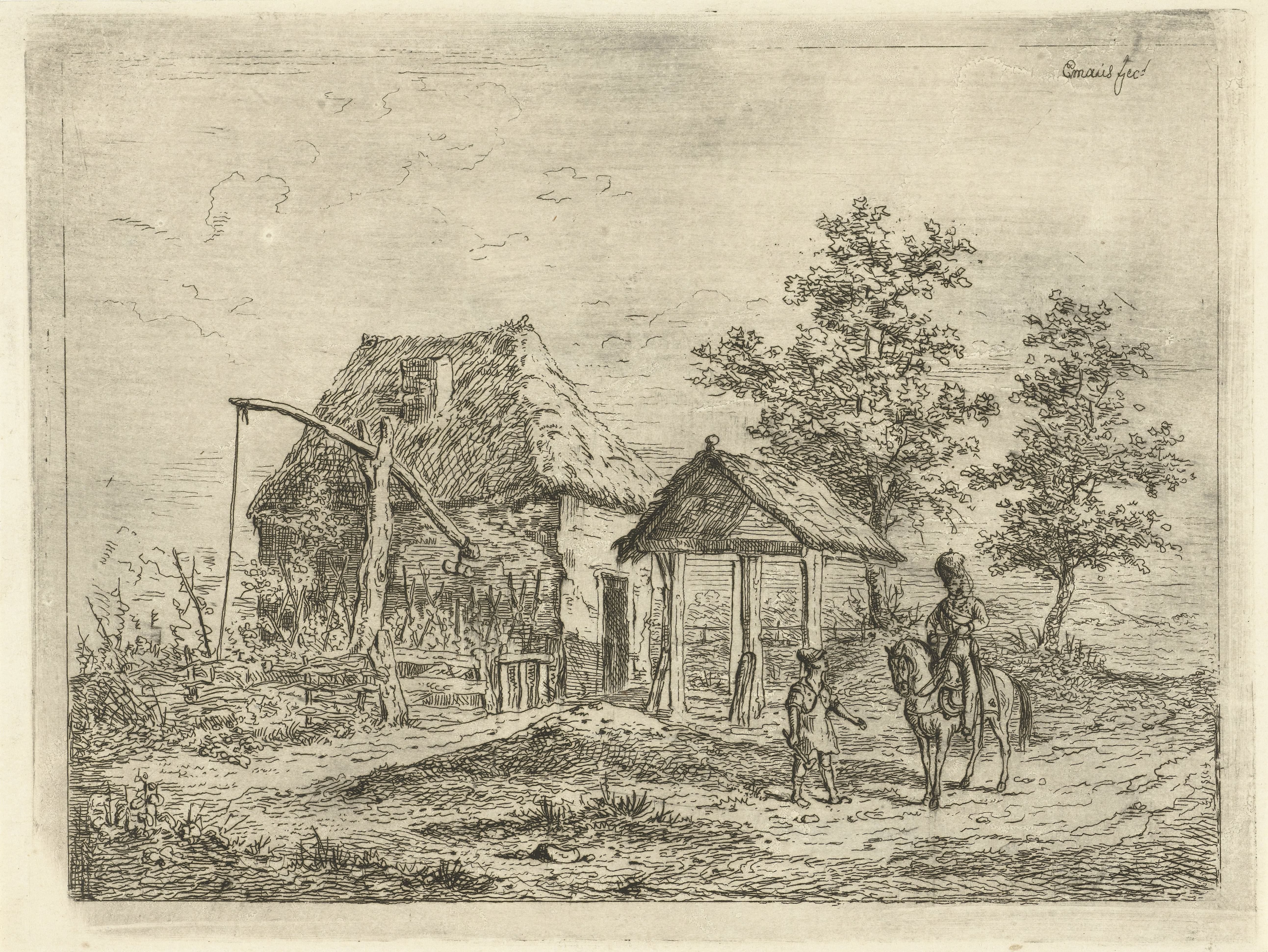 Cavalerist bij boerderij
