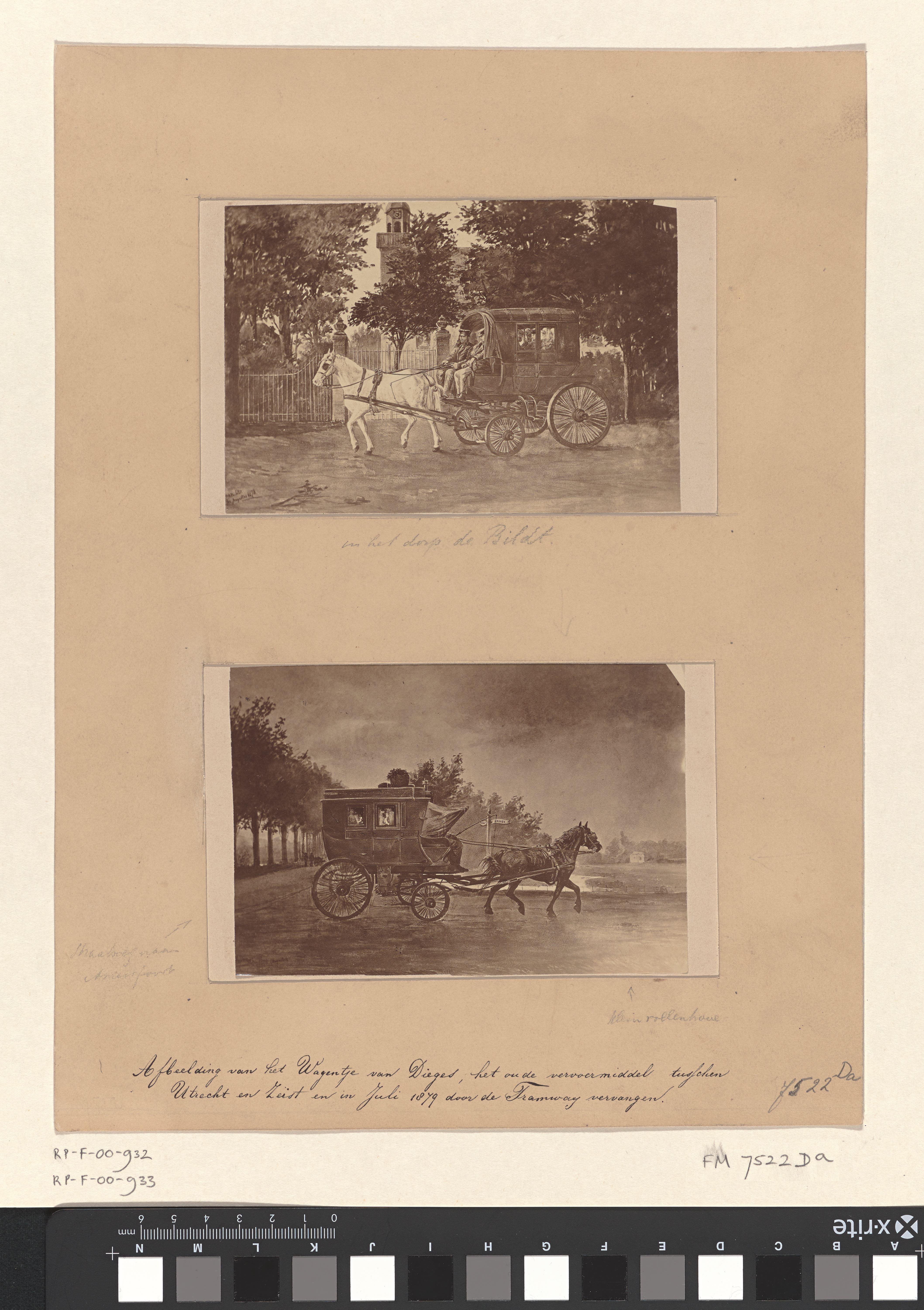 Fotoreproductie van het Wagentje van Dieges, de koets tussen Utrecht en Zeist, 1879