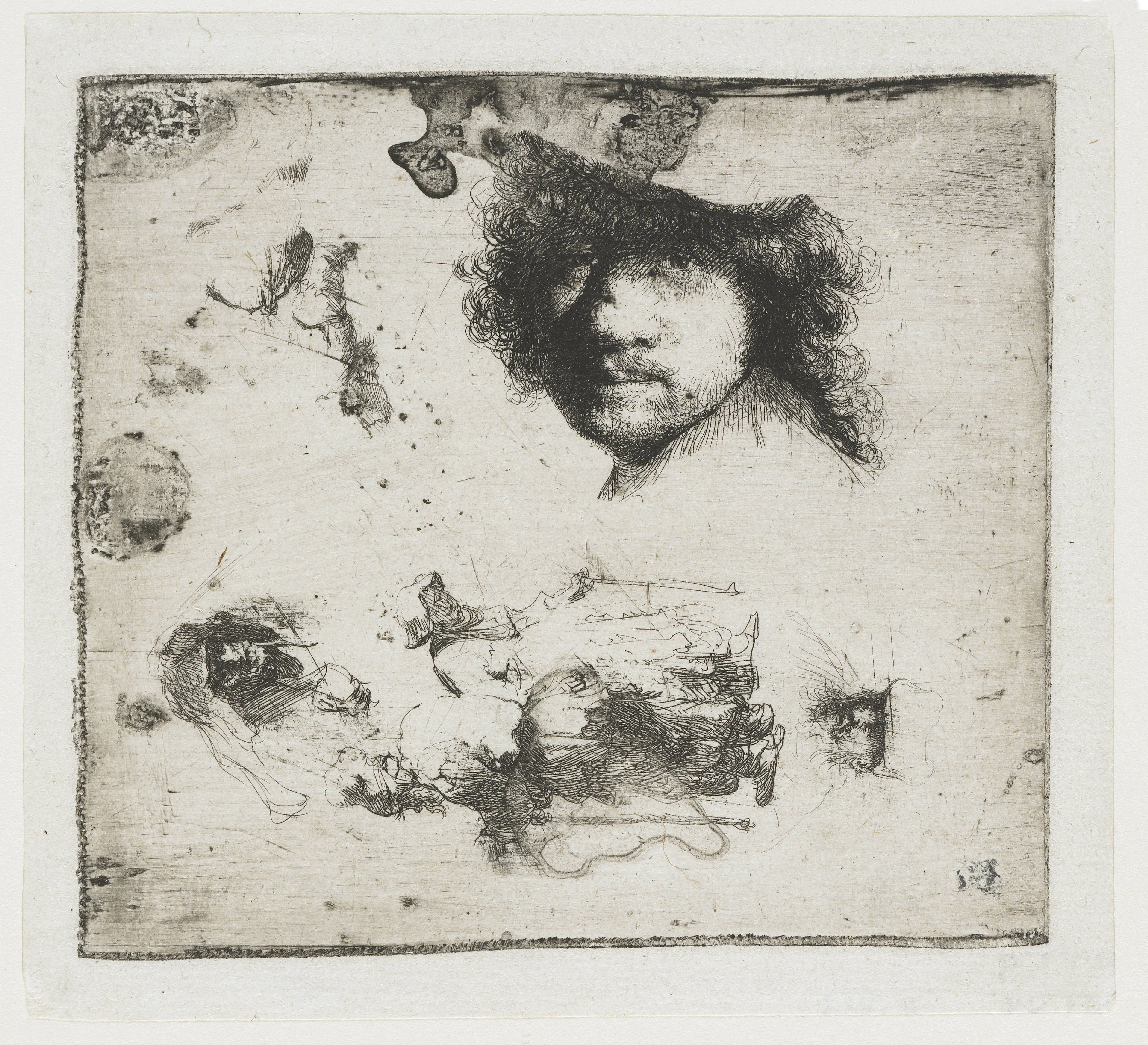Sheet of Studies, with a Self-portrait, a Beggar Couple, and Heads of an Old Man and Old Woman