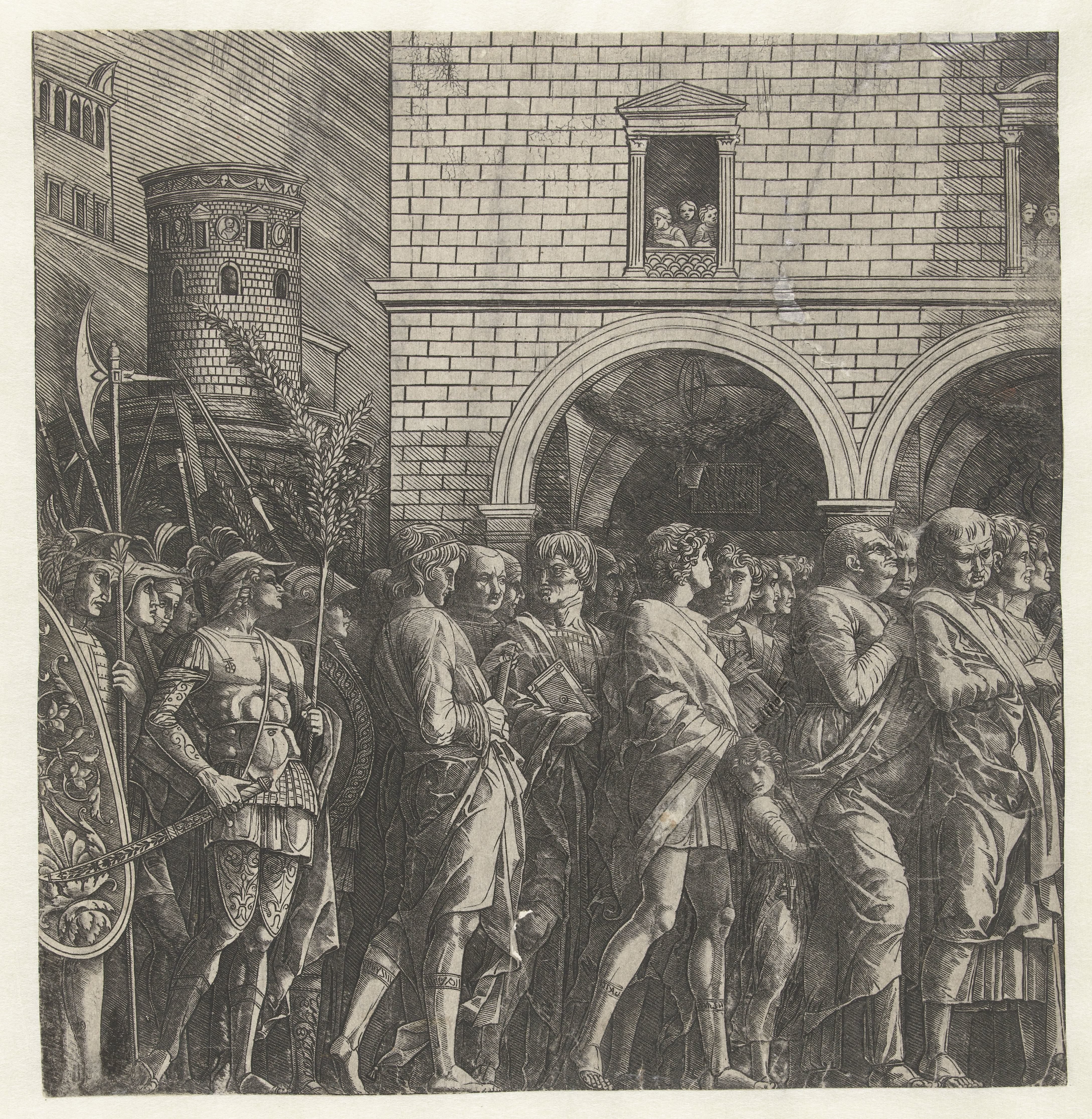 Senatoren in triomftocht van Julius Caesar