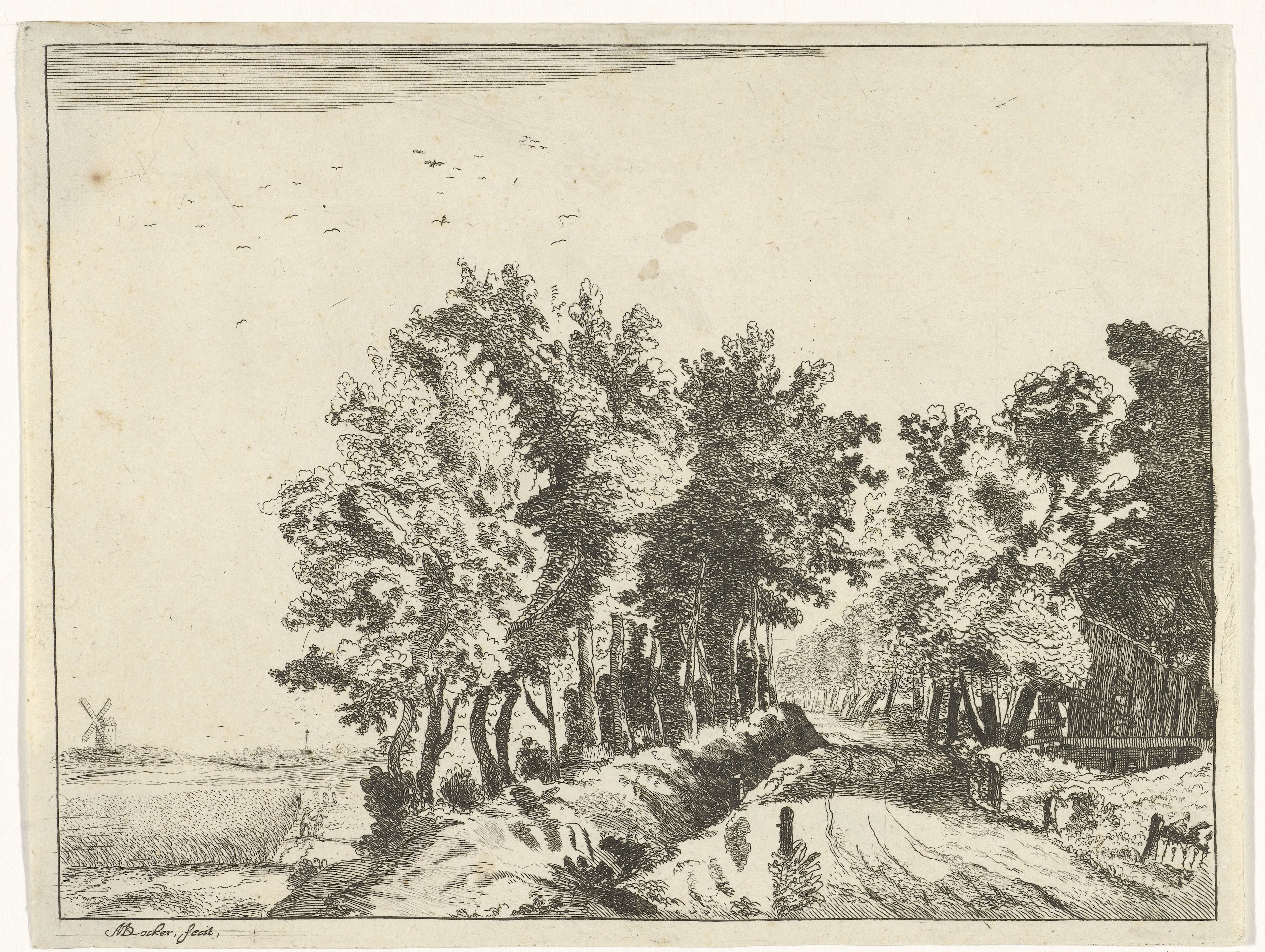 Landschap met een hut aan de weg
