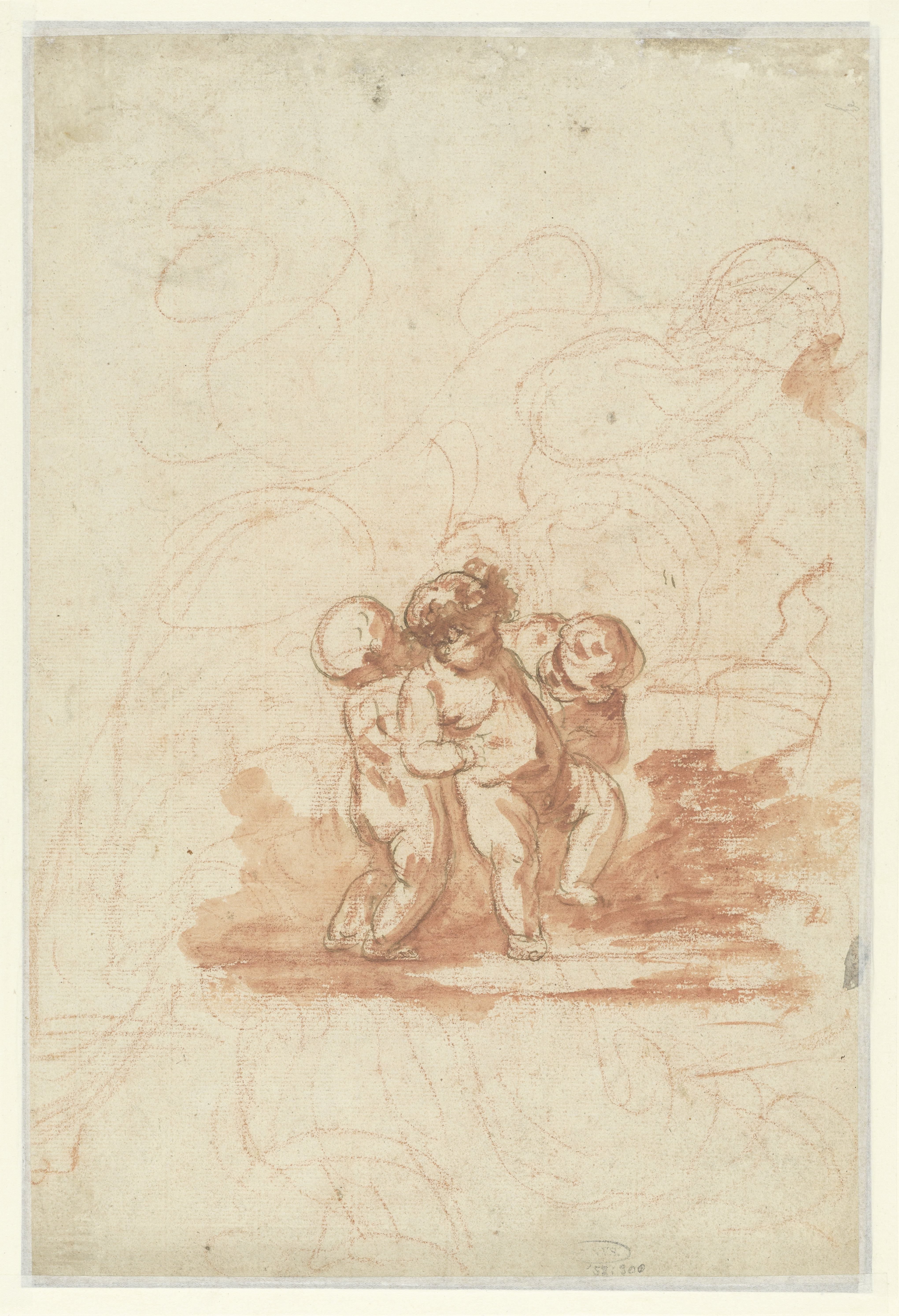 Drie putti in een landschap