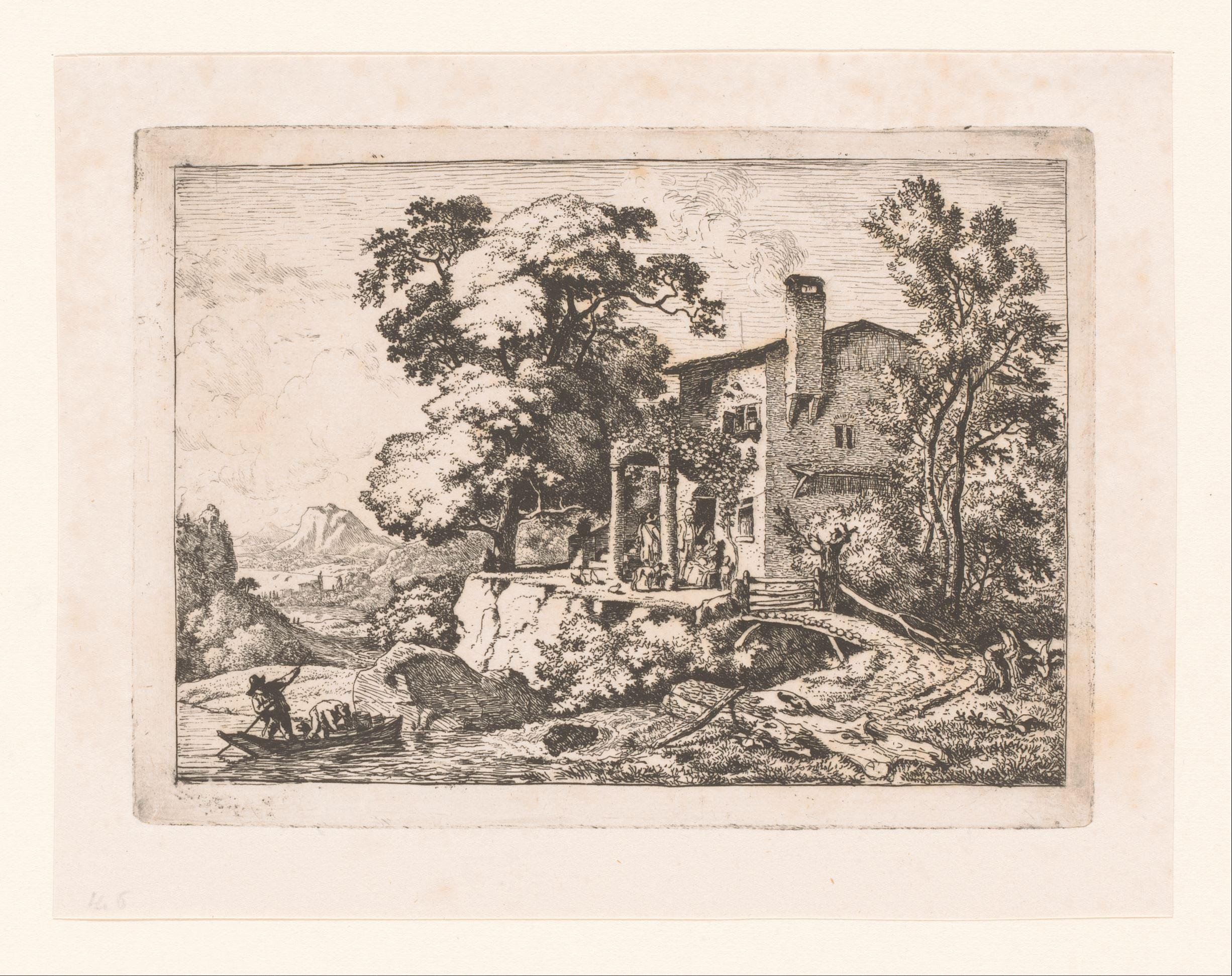 Landschap met huis aan het water