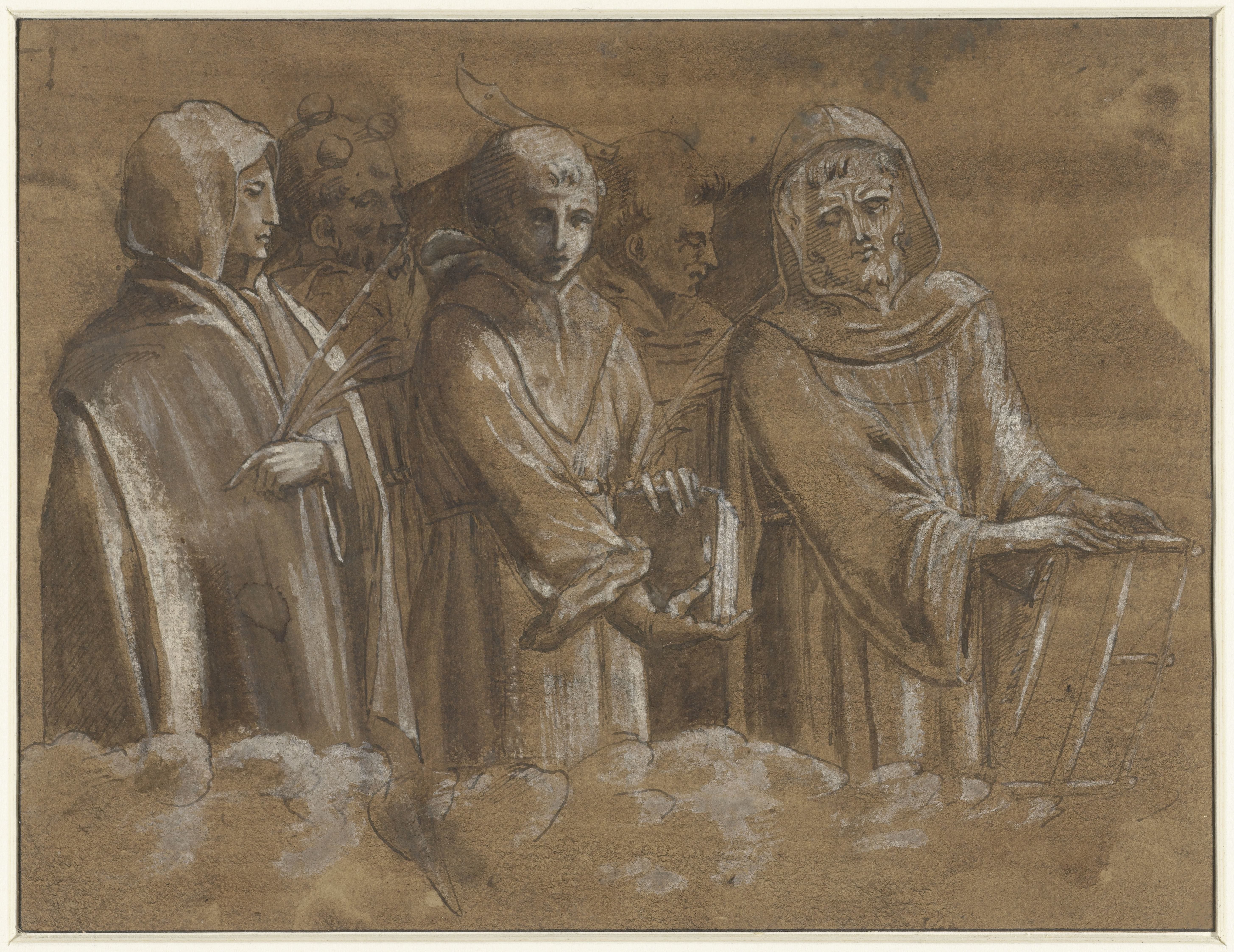 Figuren van martelaars boven een wolkenrand