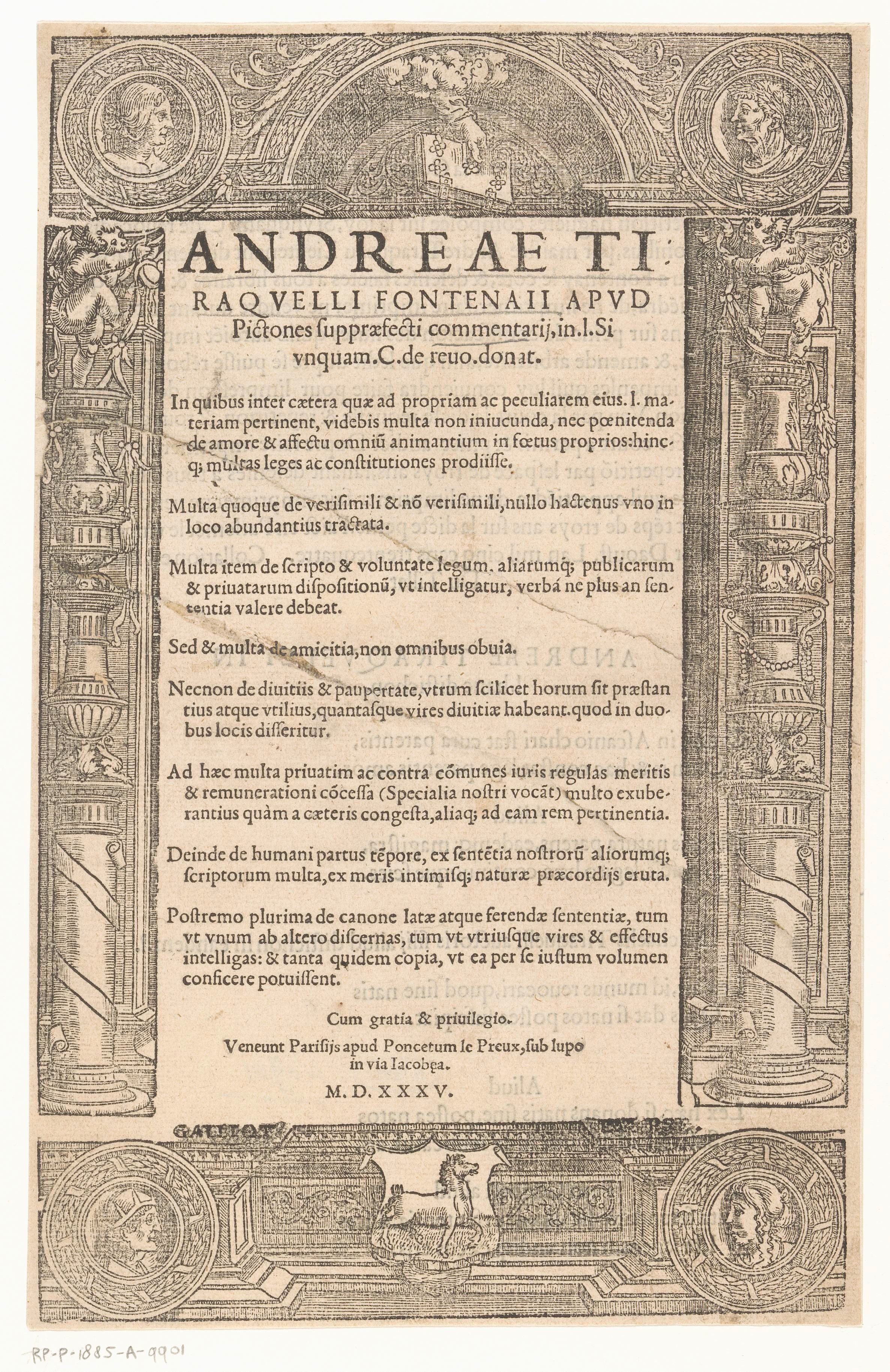 Titelpagina voor een publicatie van André Tiraqueau