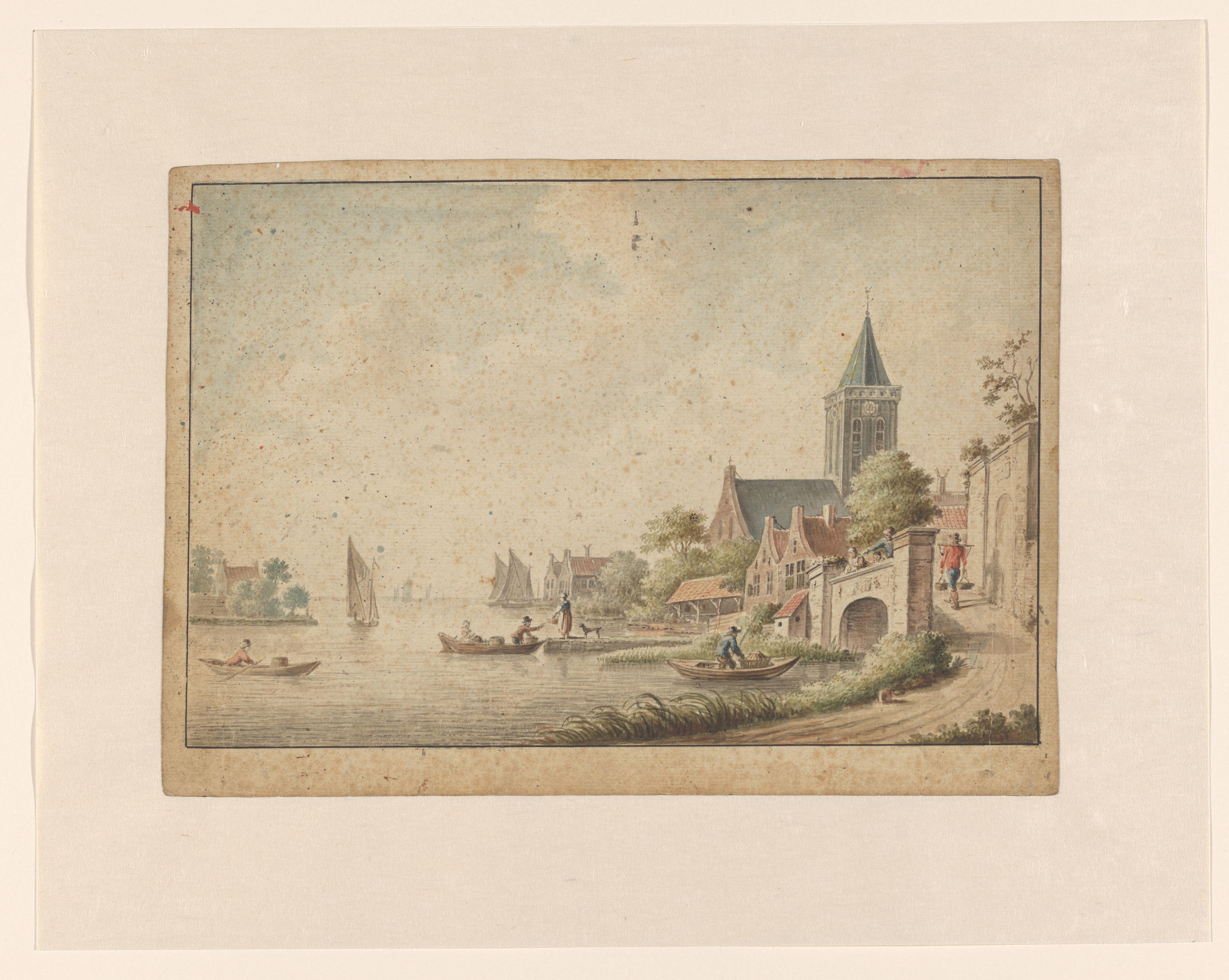 Gezicht op een stadje aan het water