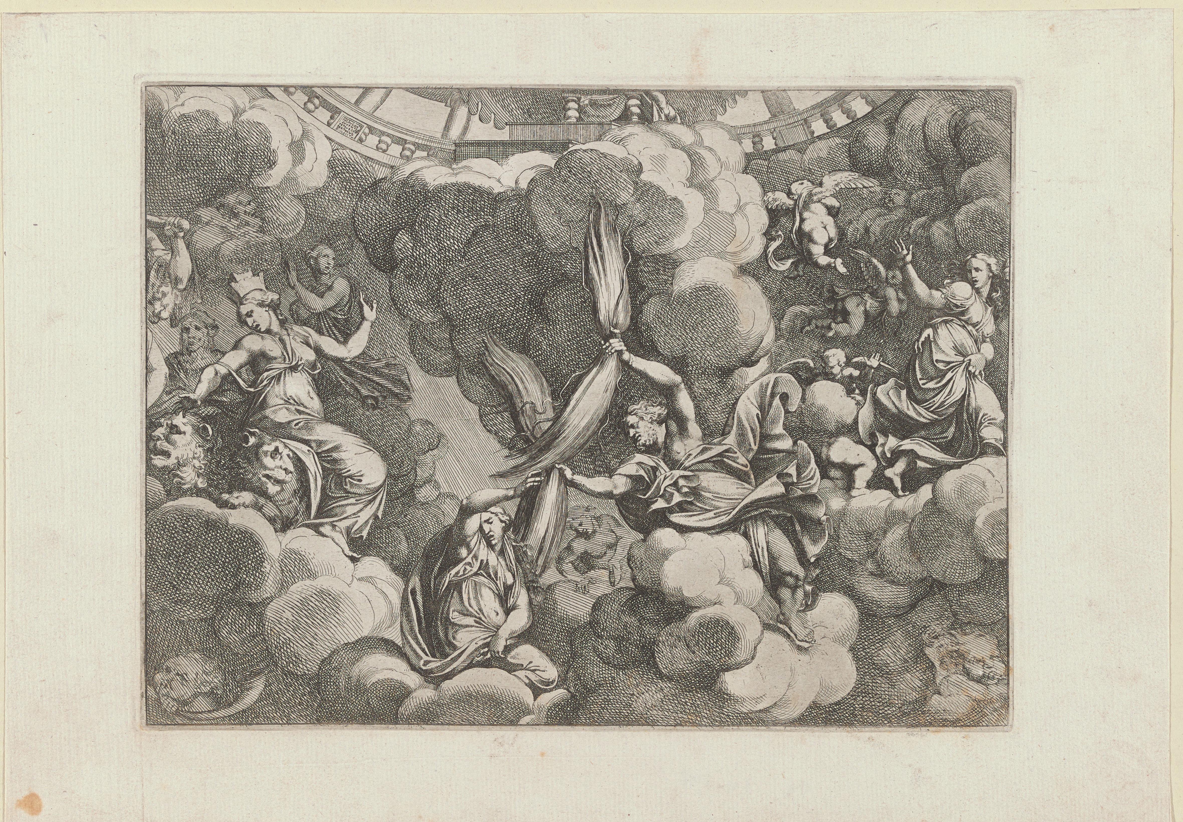 Mythologische figuren tussen wolken