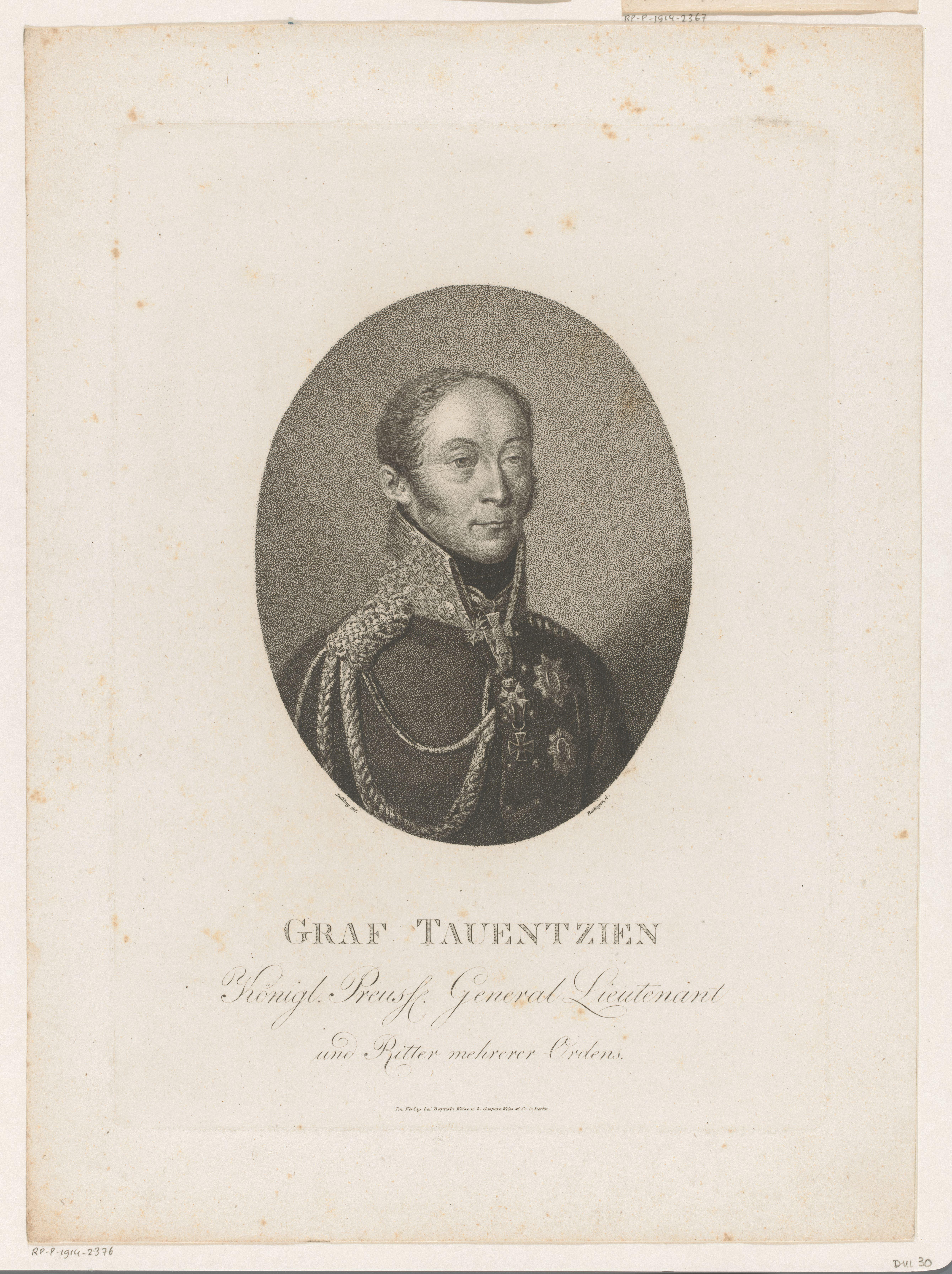 Portret van Friedrich Bogislav Emanuel, Graf Tauentzien von Wittenberg