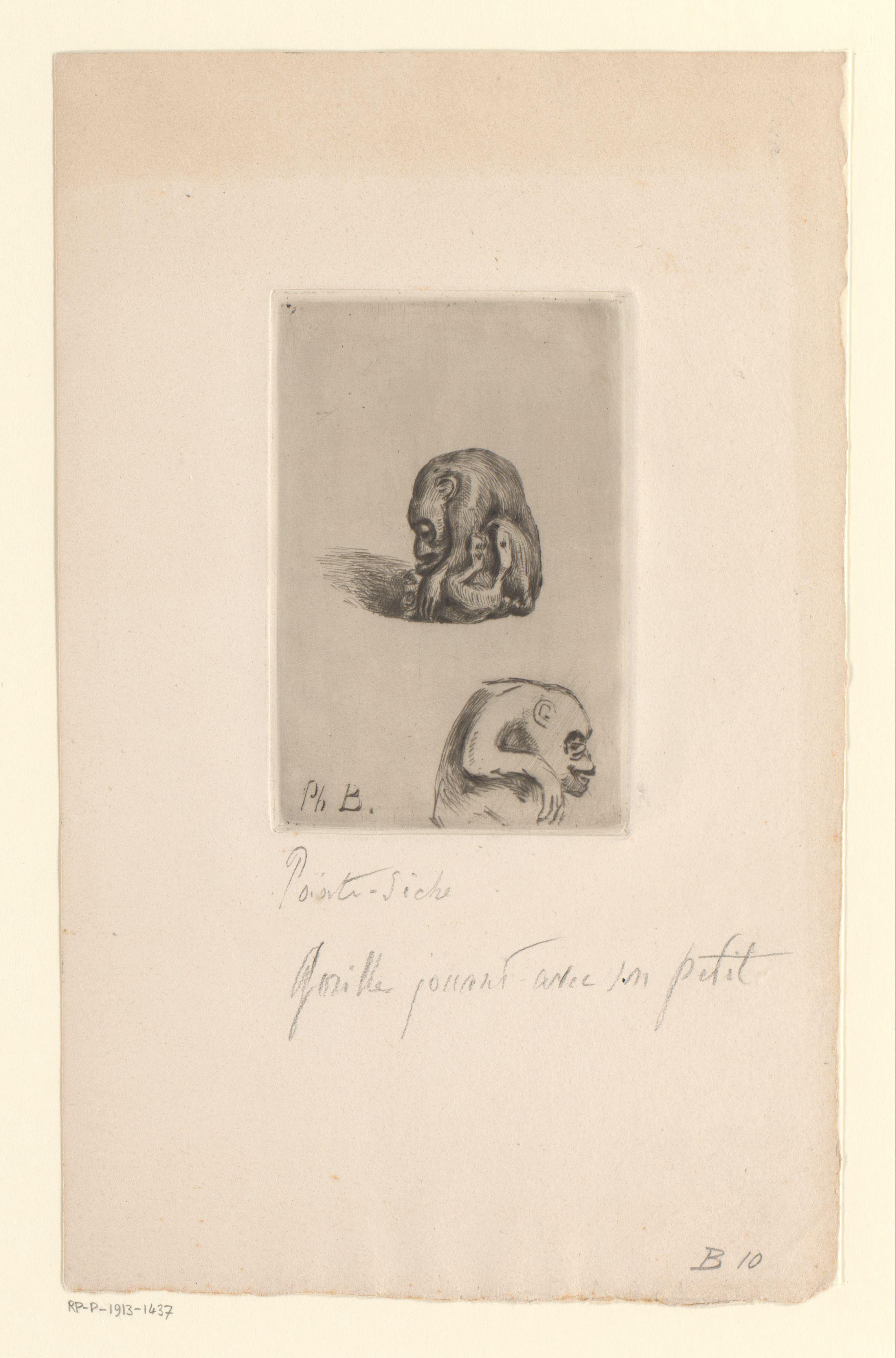 Twee aanzichten van een netsuke van gorilla's