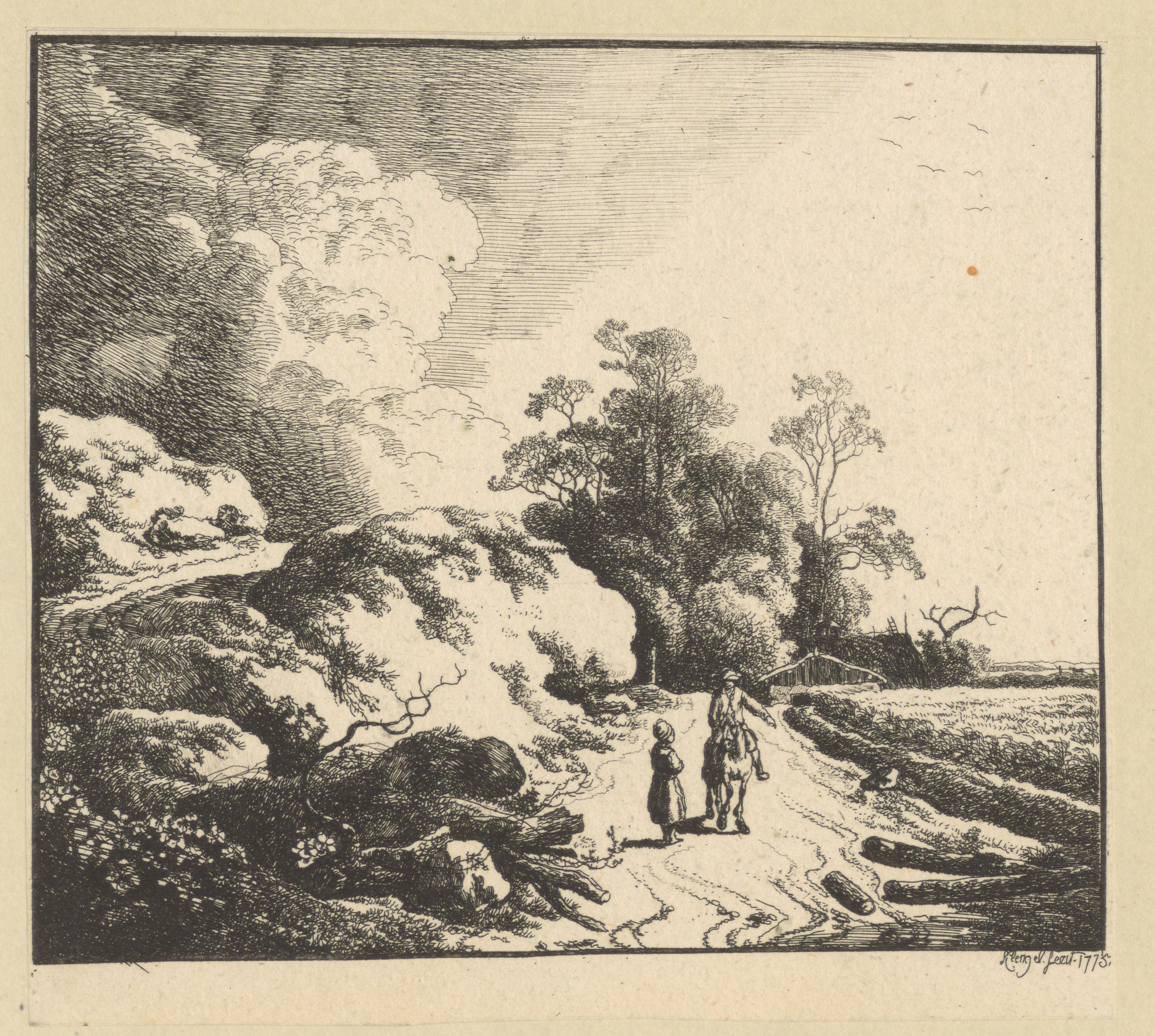 Landschap met ruiter en boerin
