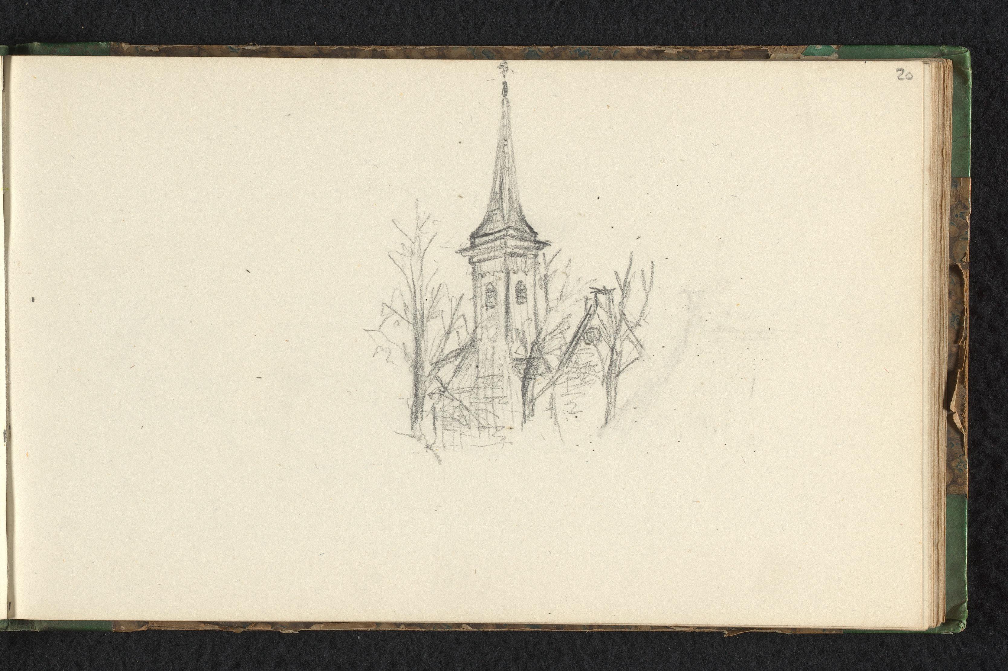 Gezicht op een kerktoren