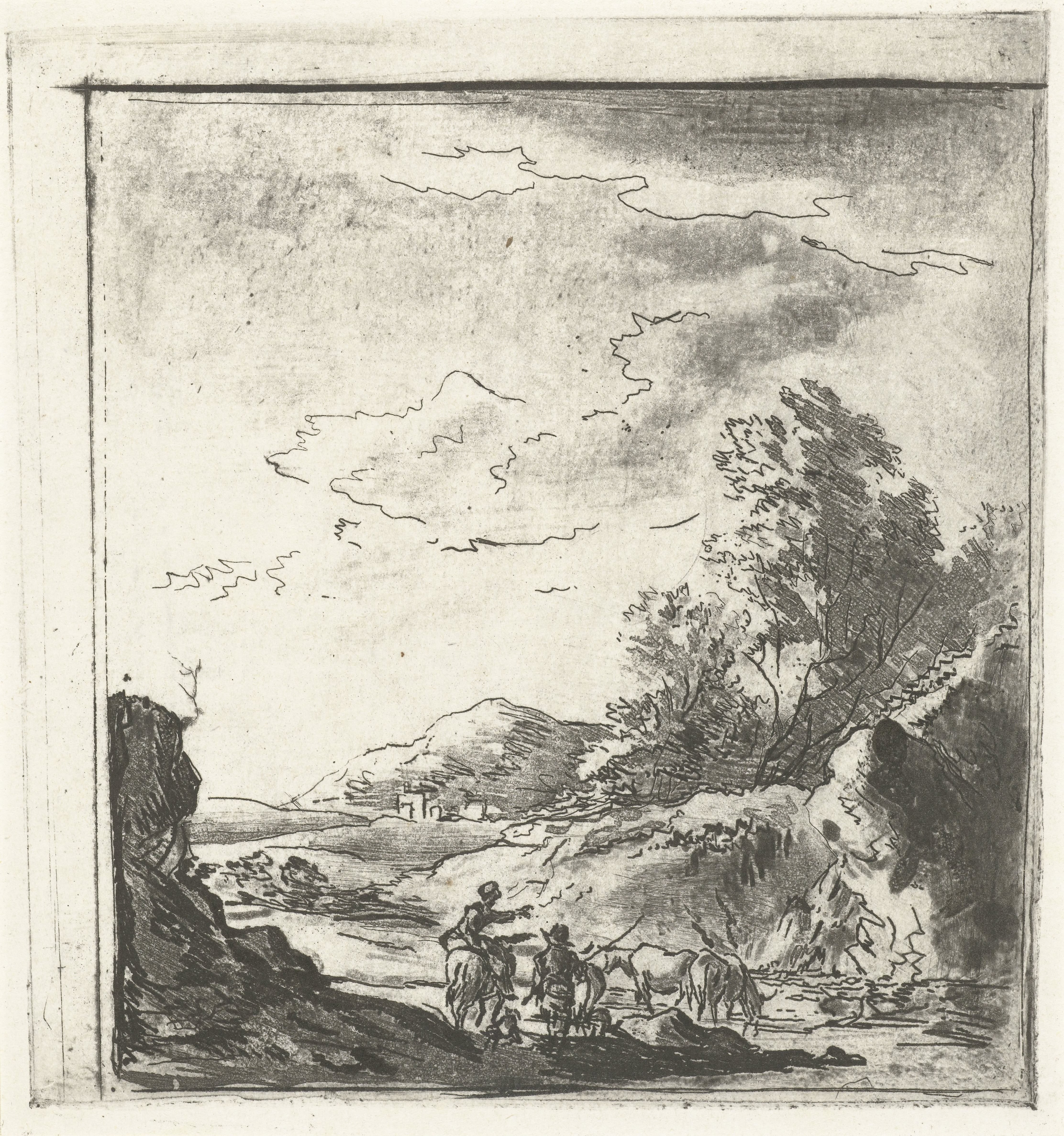 Landschap met ruiter en herder