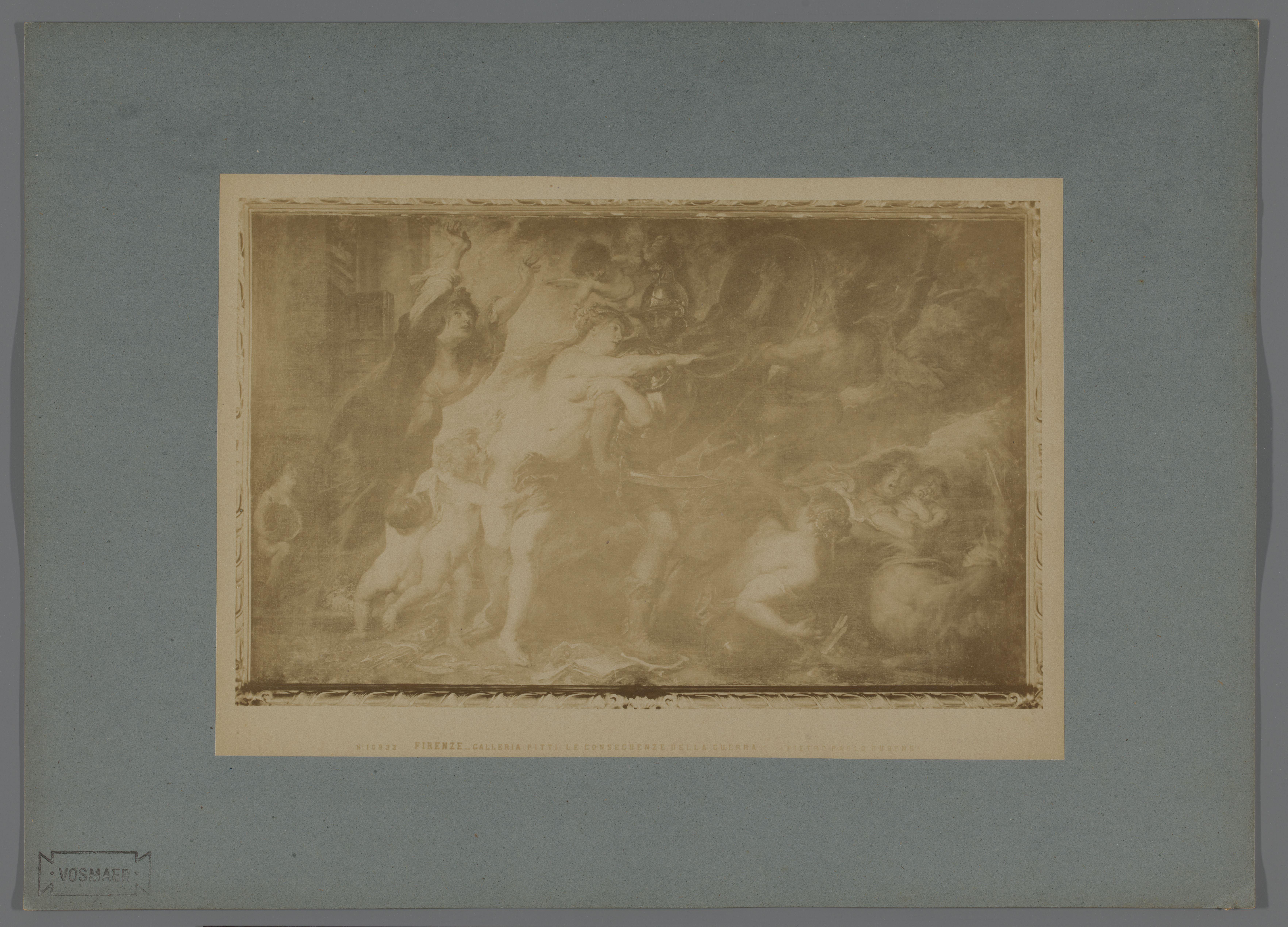 Fotoreproductie van het schilderij Le Conseguenze della Guerra door Peter Paul Rubens in de Galleria Palatina te Florence, Italië