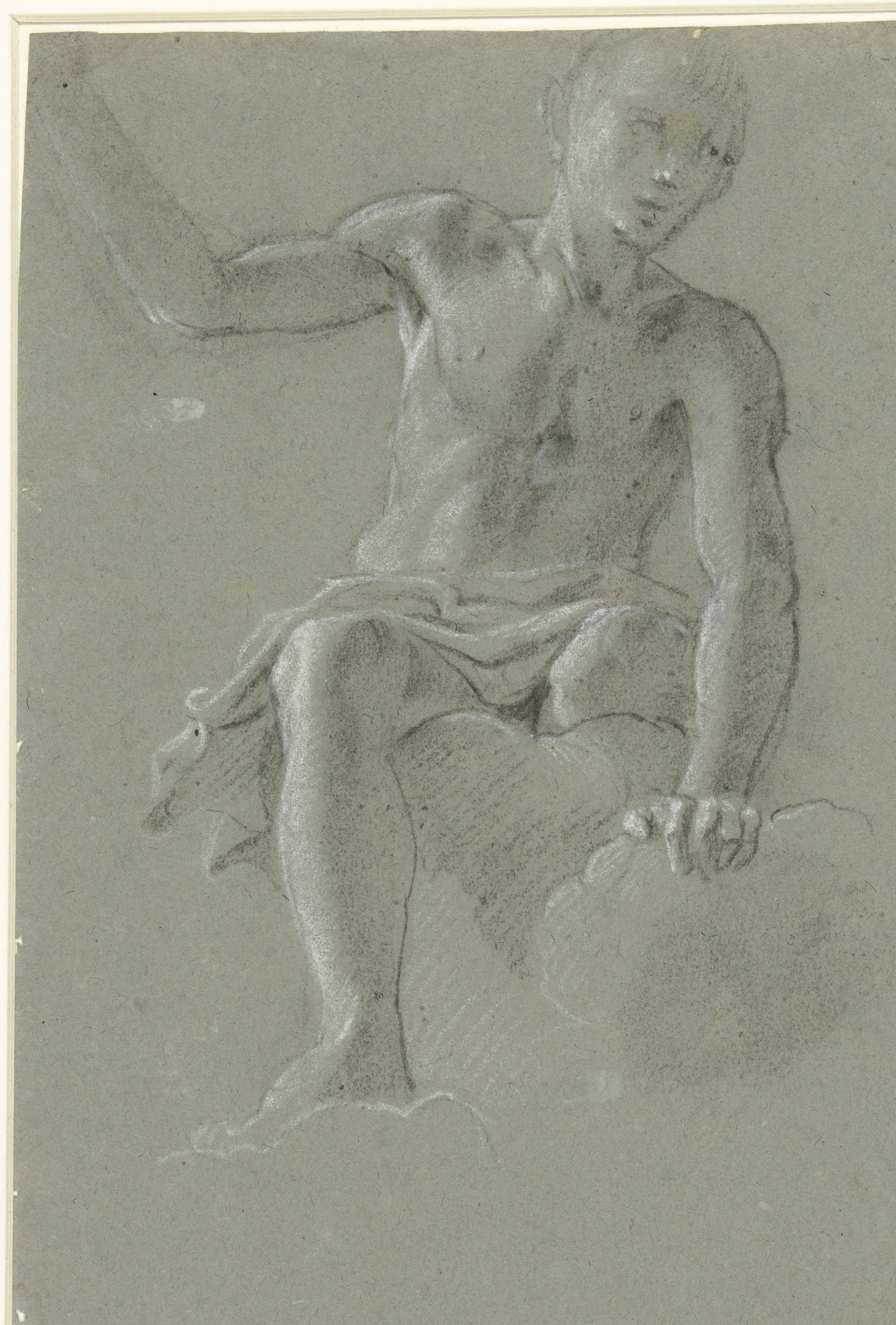 Figuur zittend in wolken