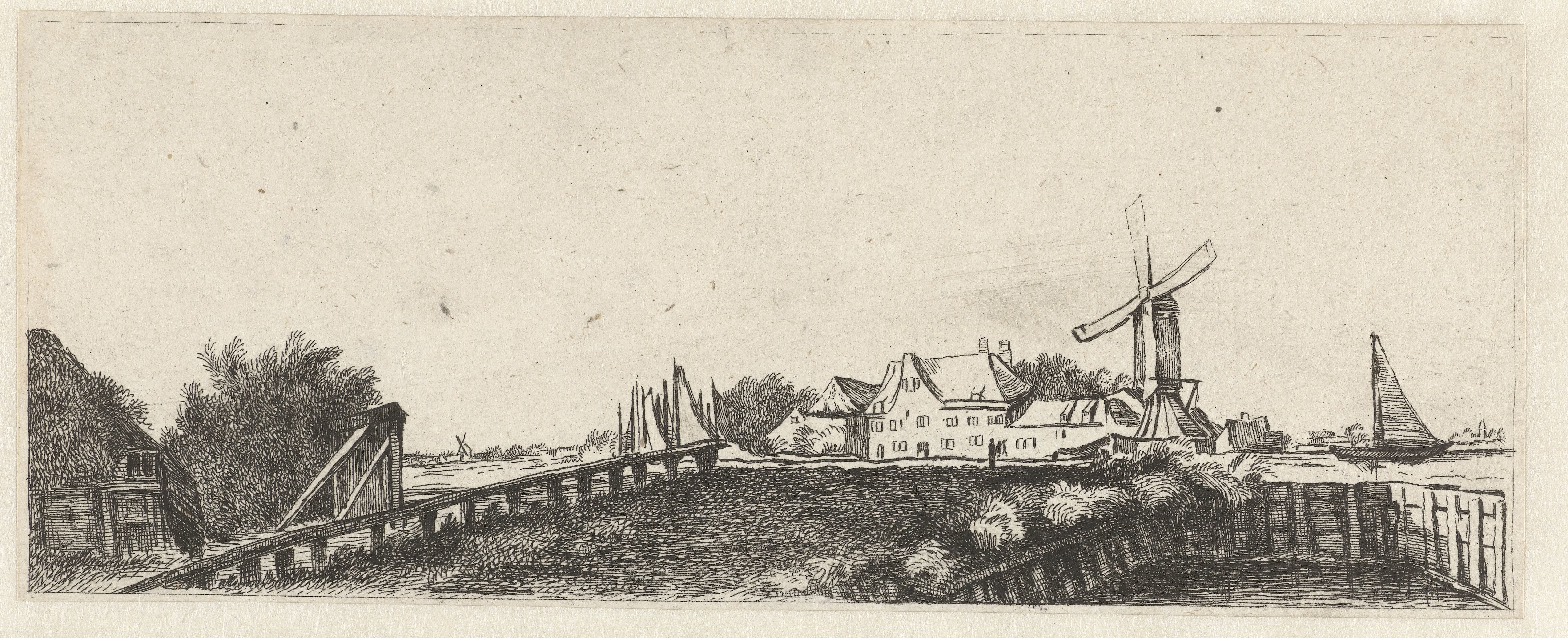 Landschap met houten brug