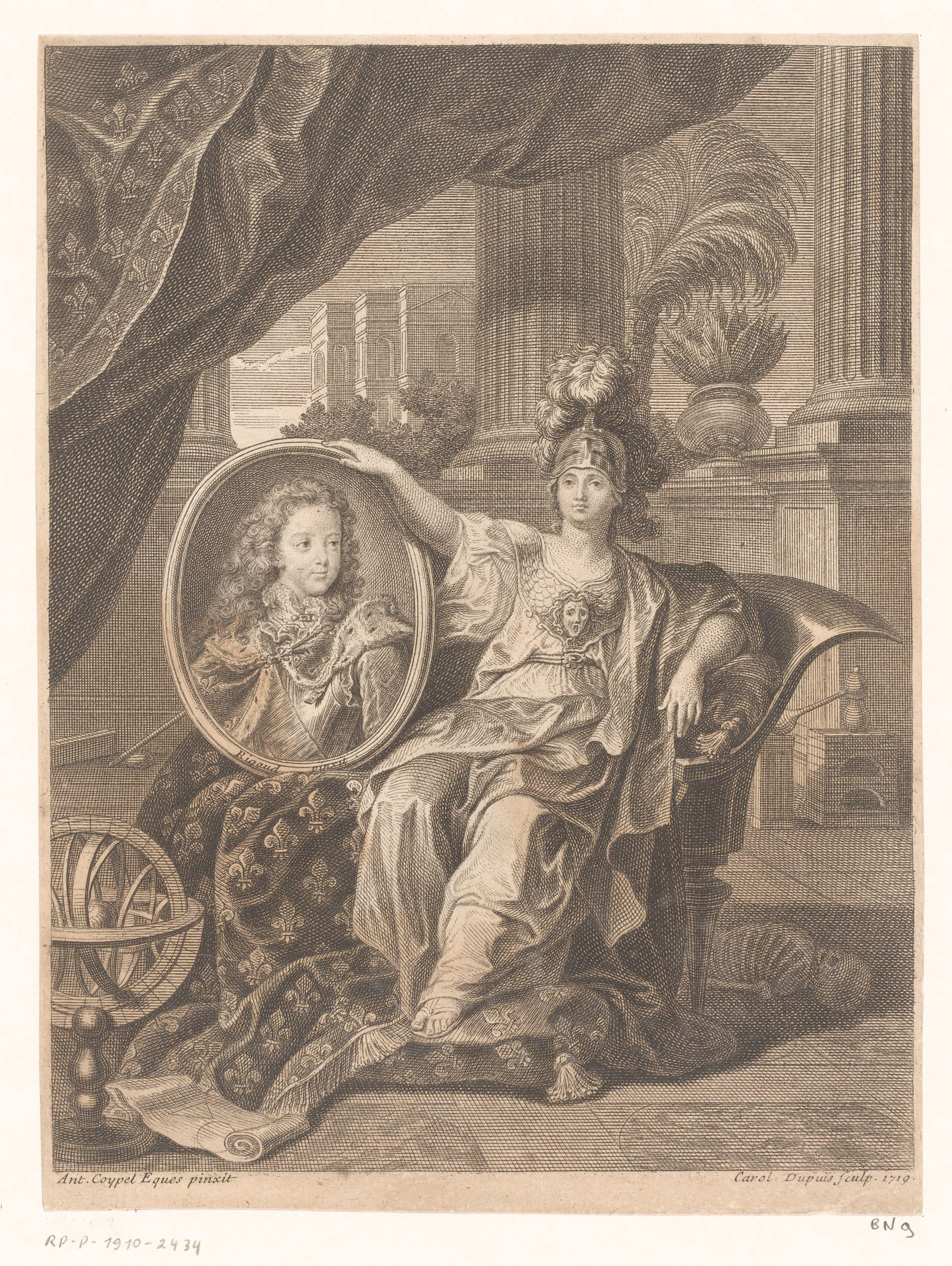 Minerva met het portret van de jonge Lodewijk XV van Frankrijk