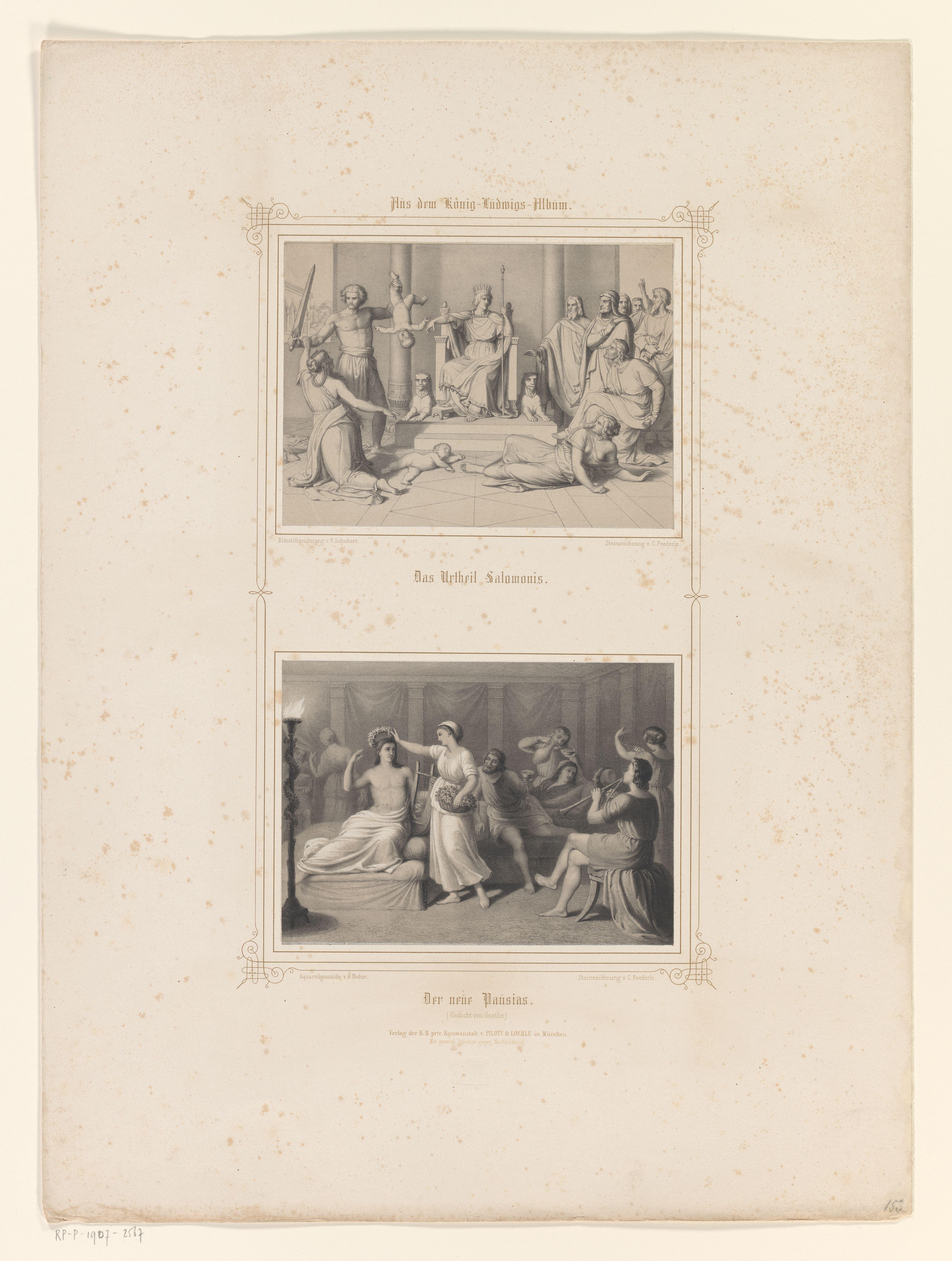 Voorstellingen van het oordeel van Salomon en de nieuwe Pausias