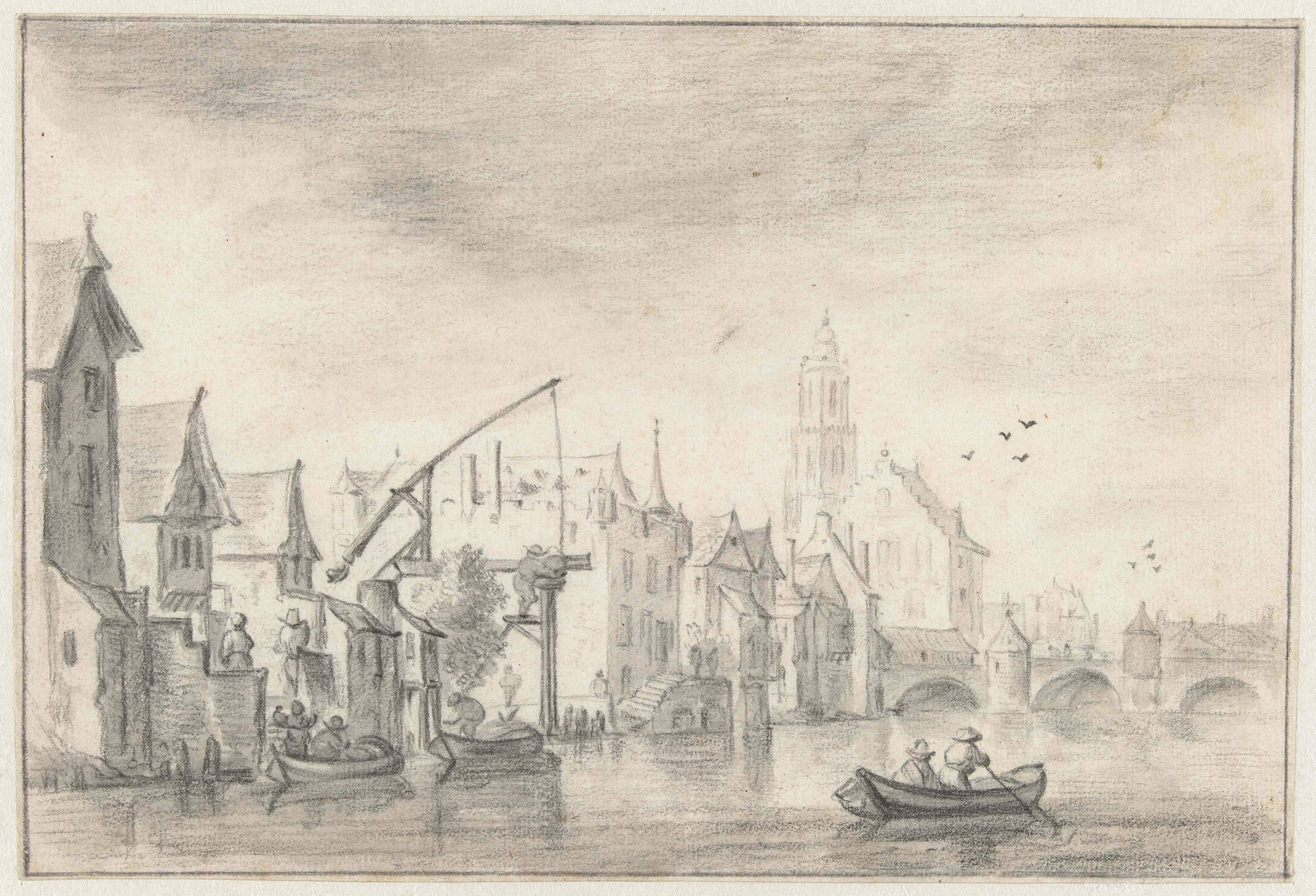 Gezicht op een stad aan het water