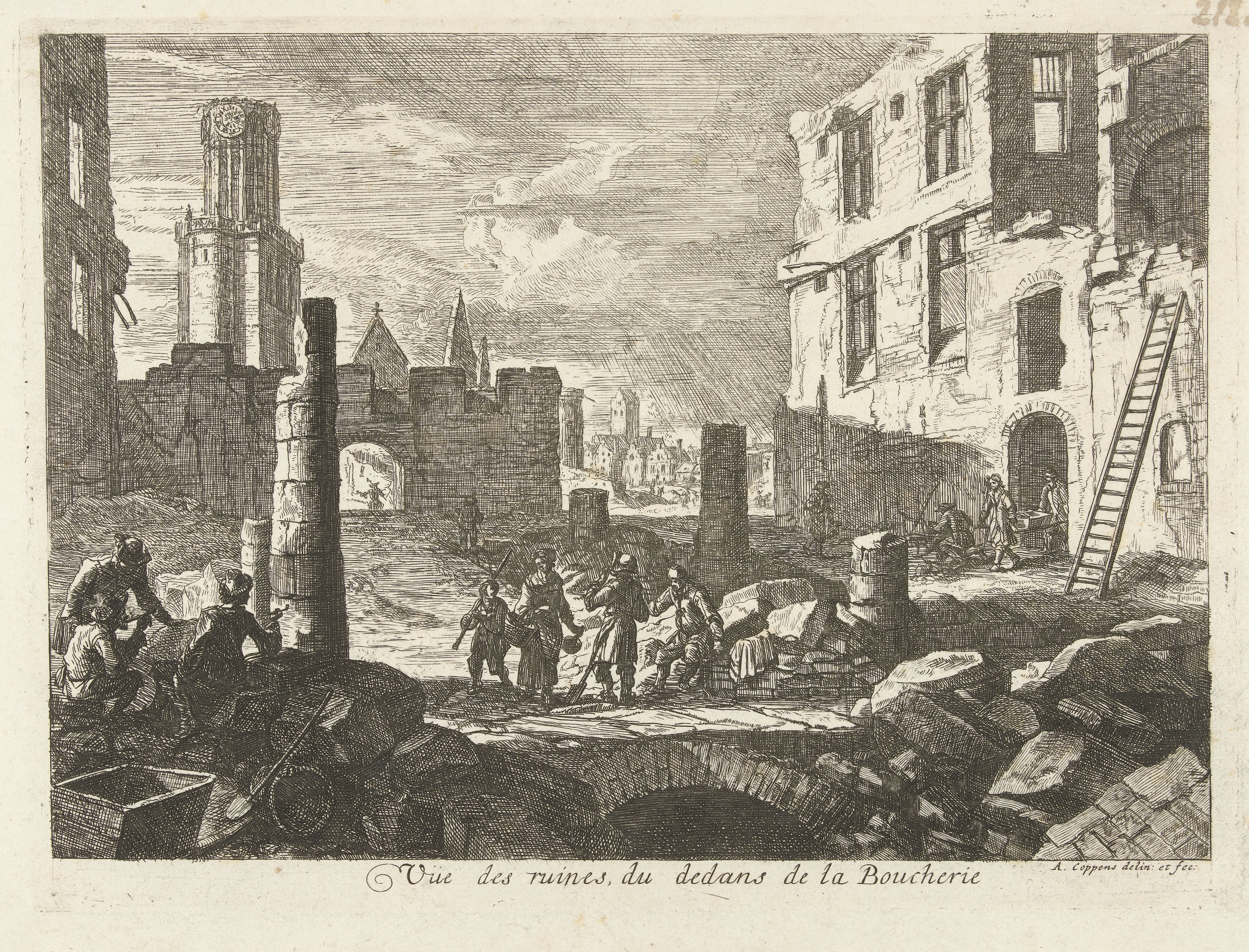 Ruïnes in de Beenhouwersstraat te Brussel, 1695