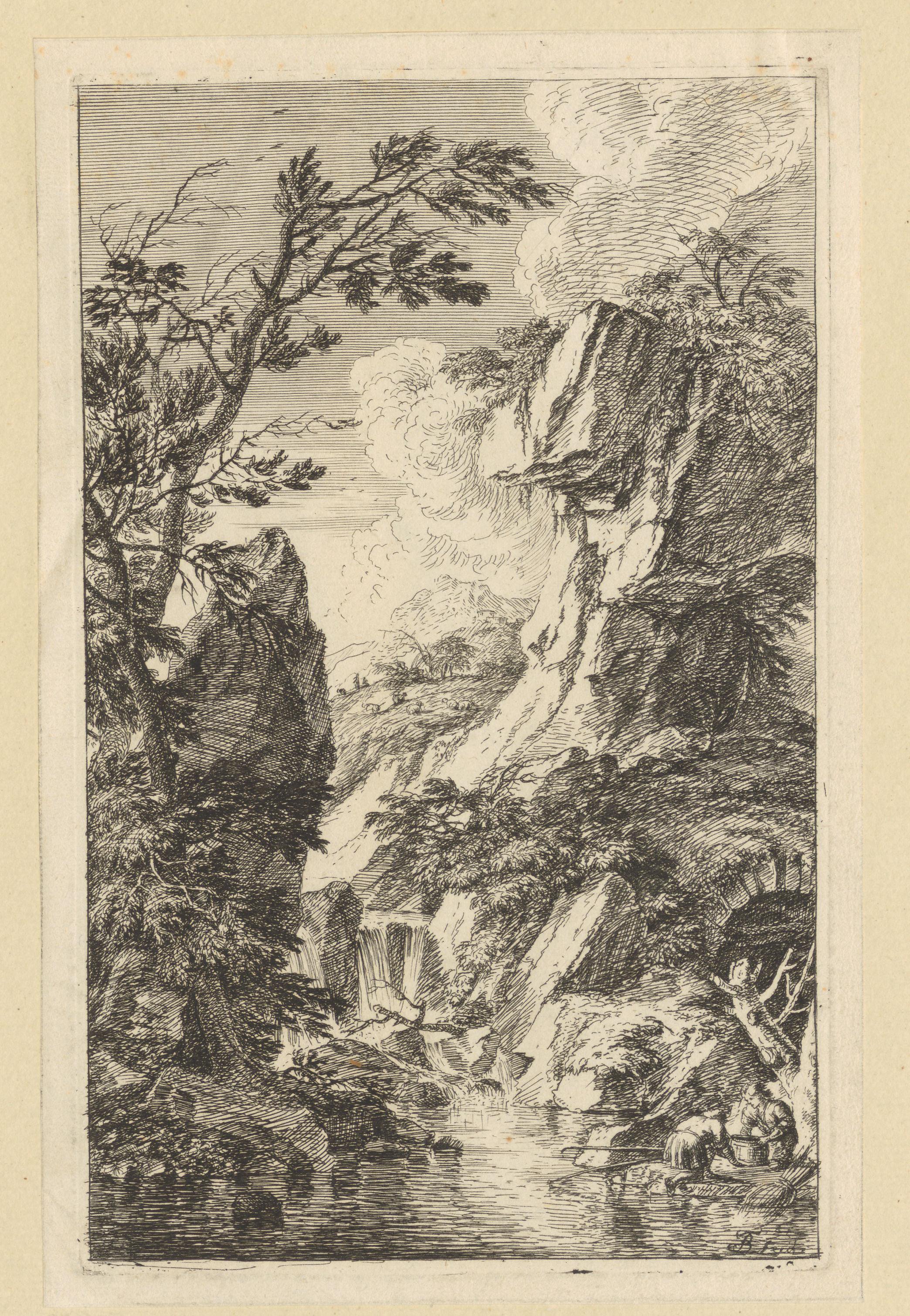 Rotsachtig landschap met twee vissers