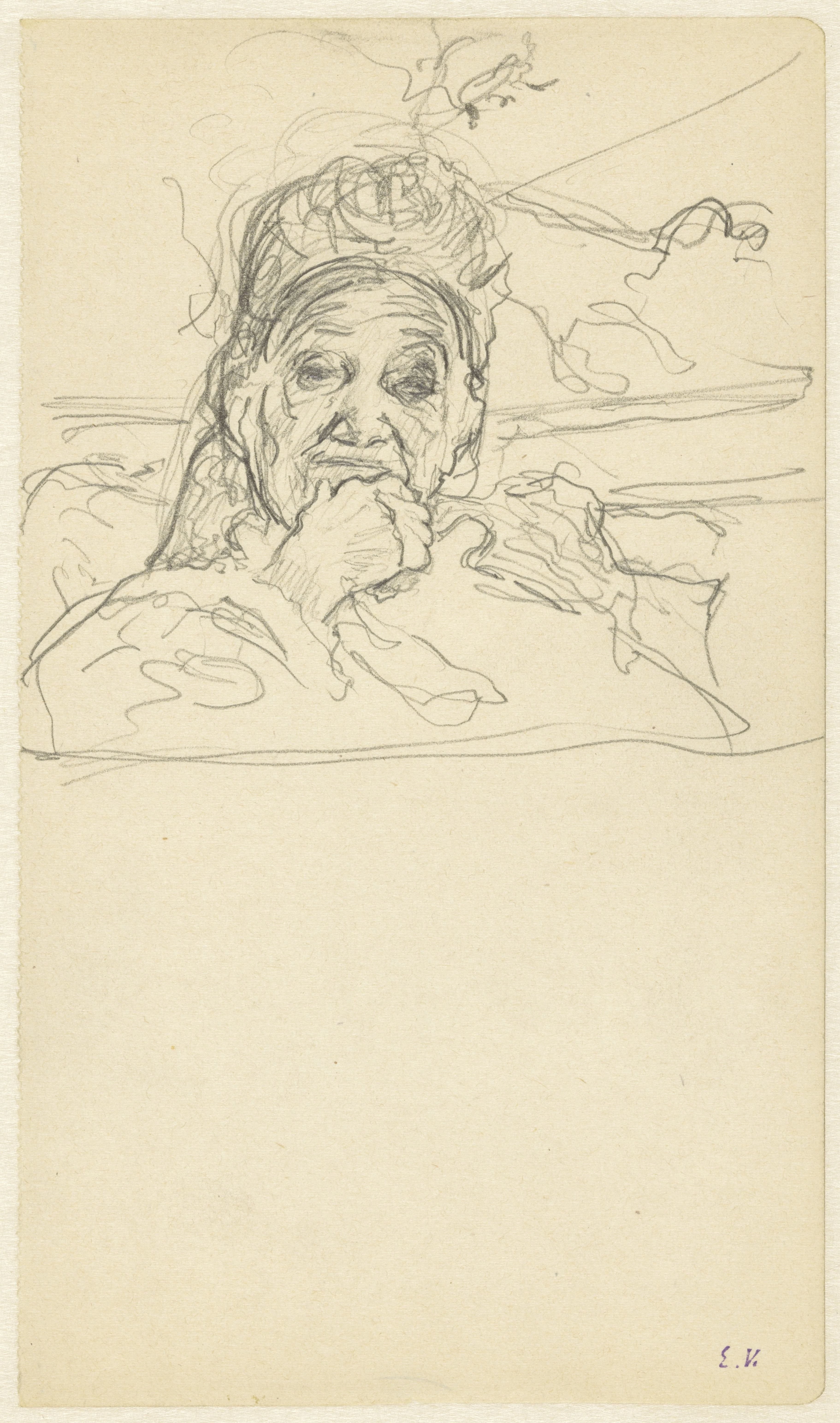 De grootmoeder, portret tot op de schouders