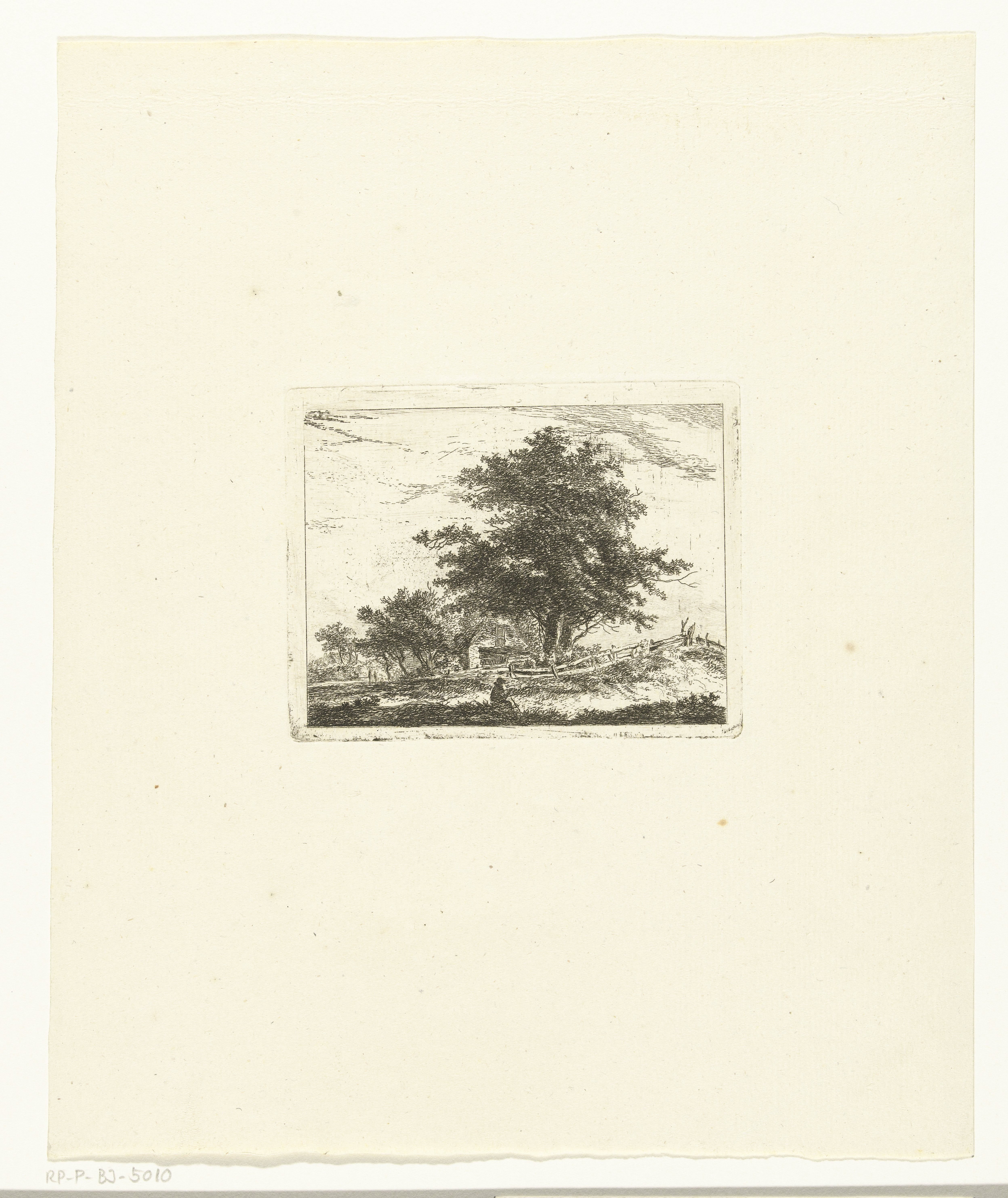 Landschap met rustende wandelaar