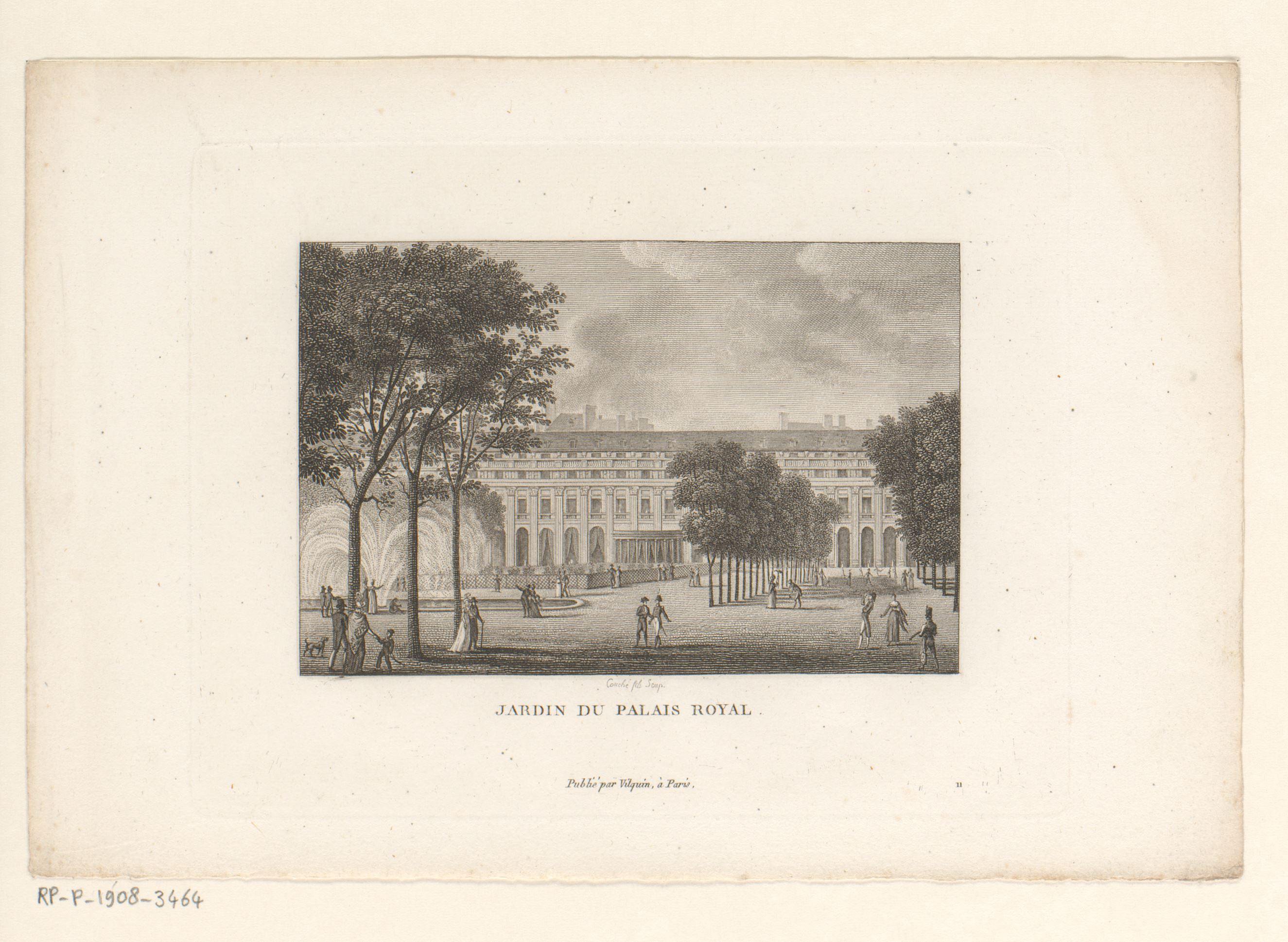 Gezicht op het Jardin du Palais-Royal te Parijs