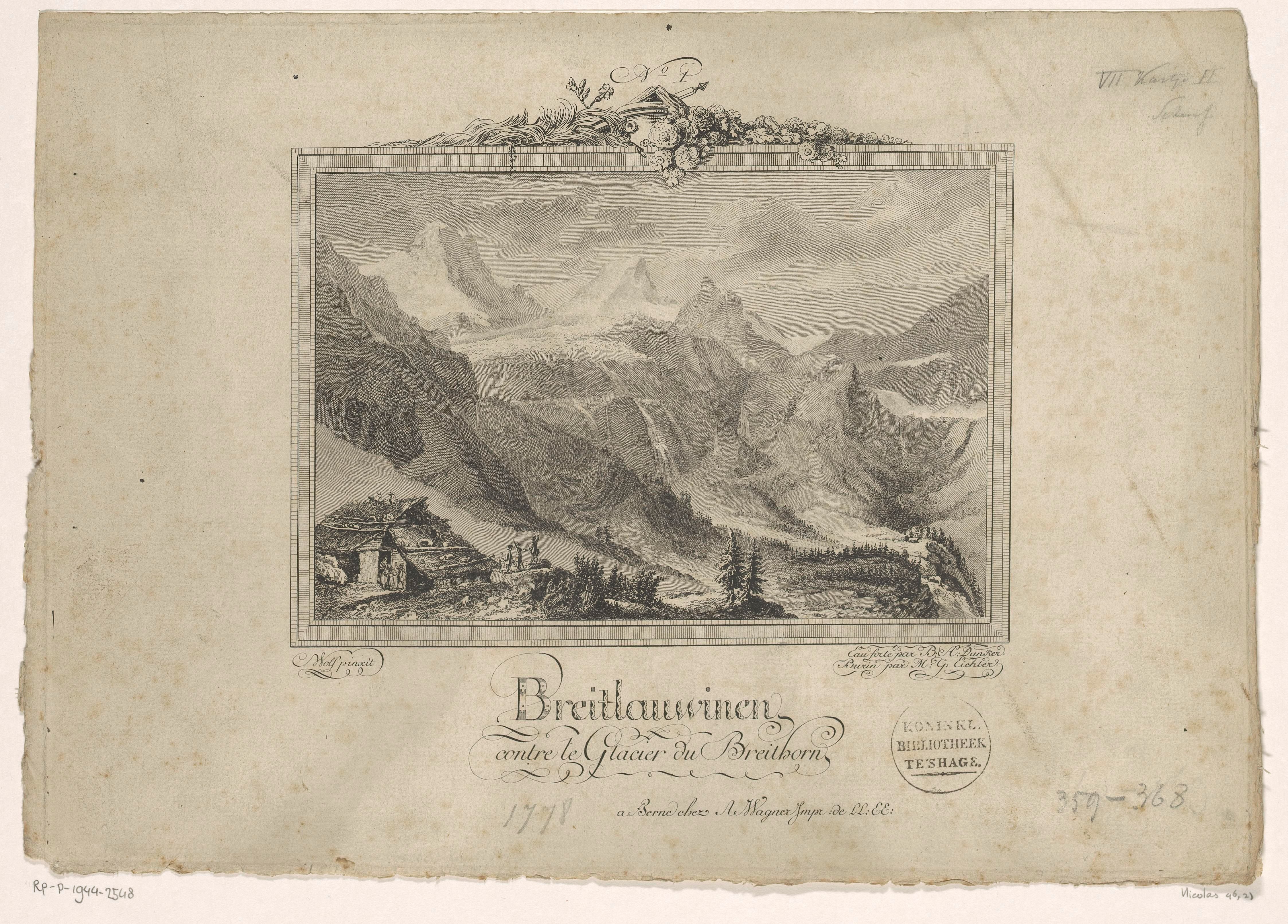 Gezicht op een lawine bij de gletscher van Breithorn