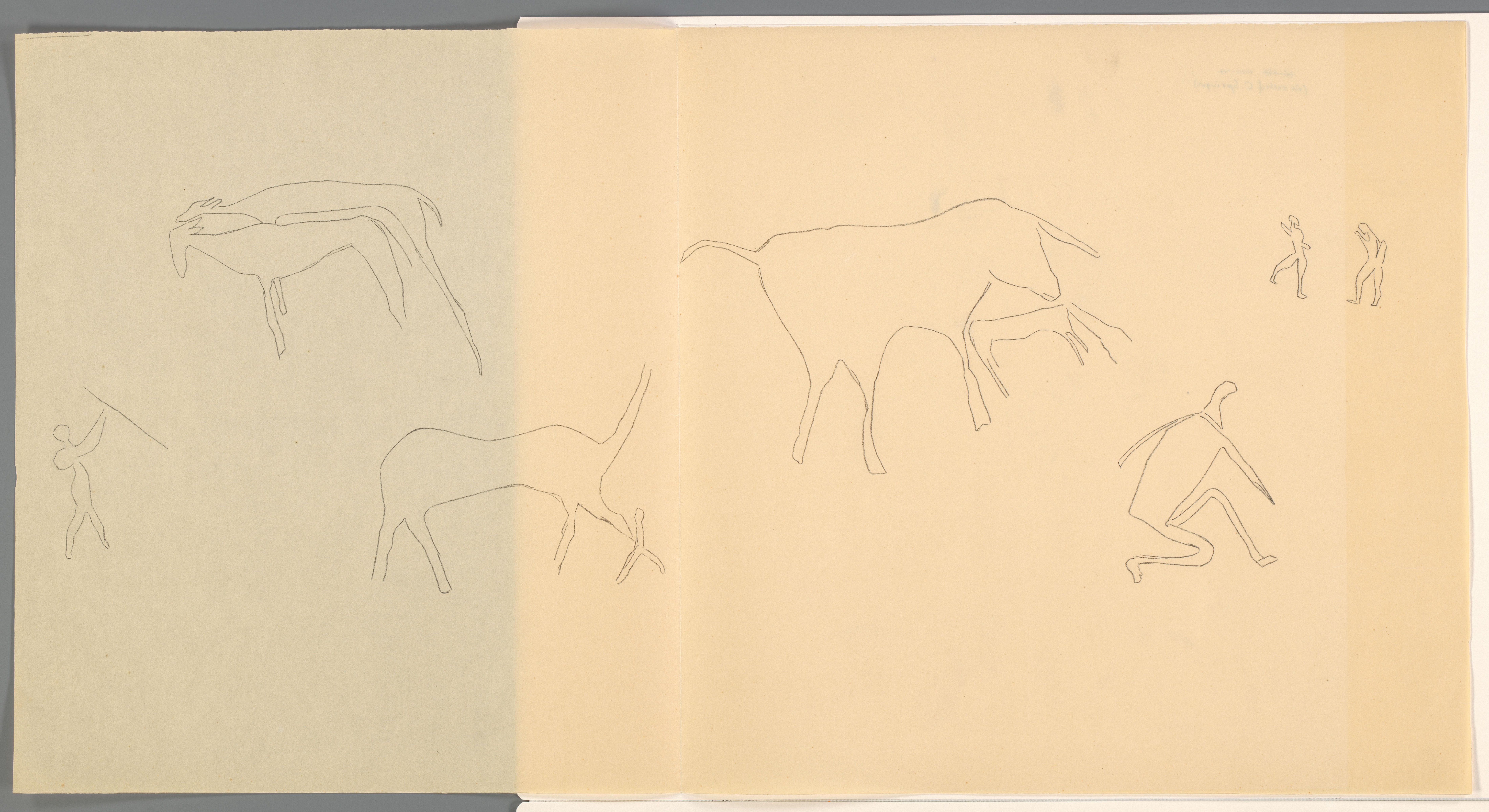 Studieblad met dieren en figuren