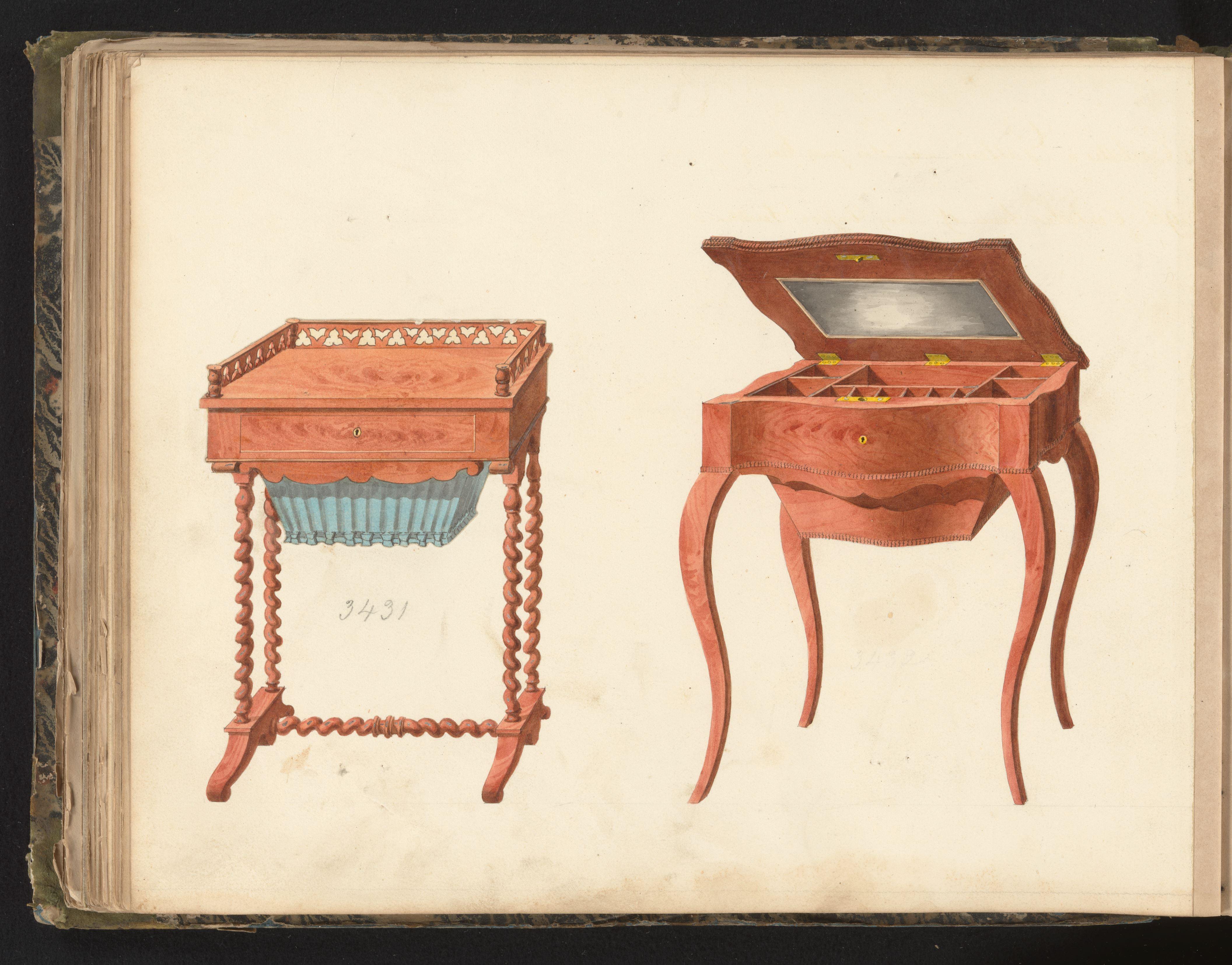 Twee ontwerpen voor toilettafels