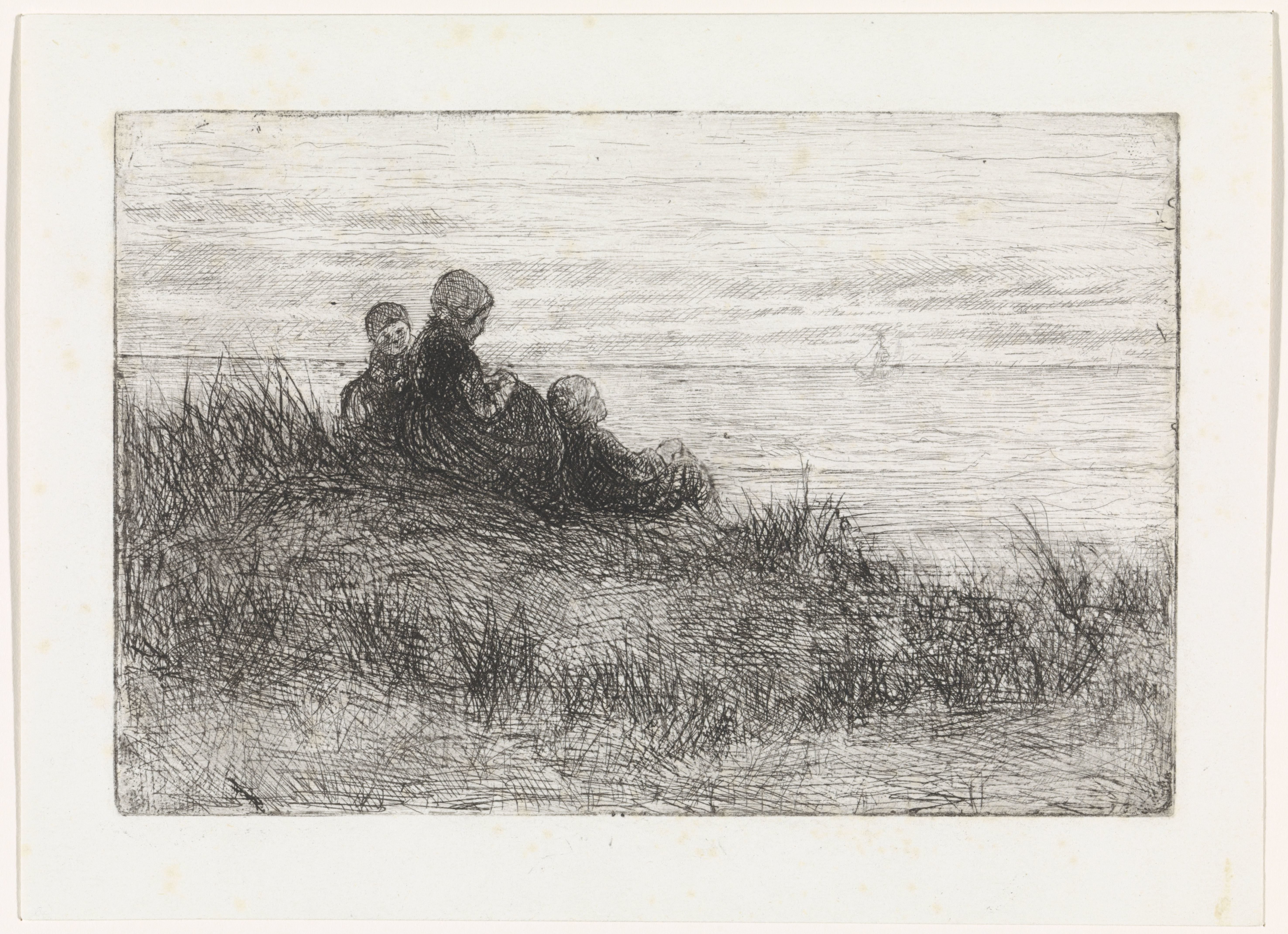 Duinlandschap met moeder en kinderen