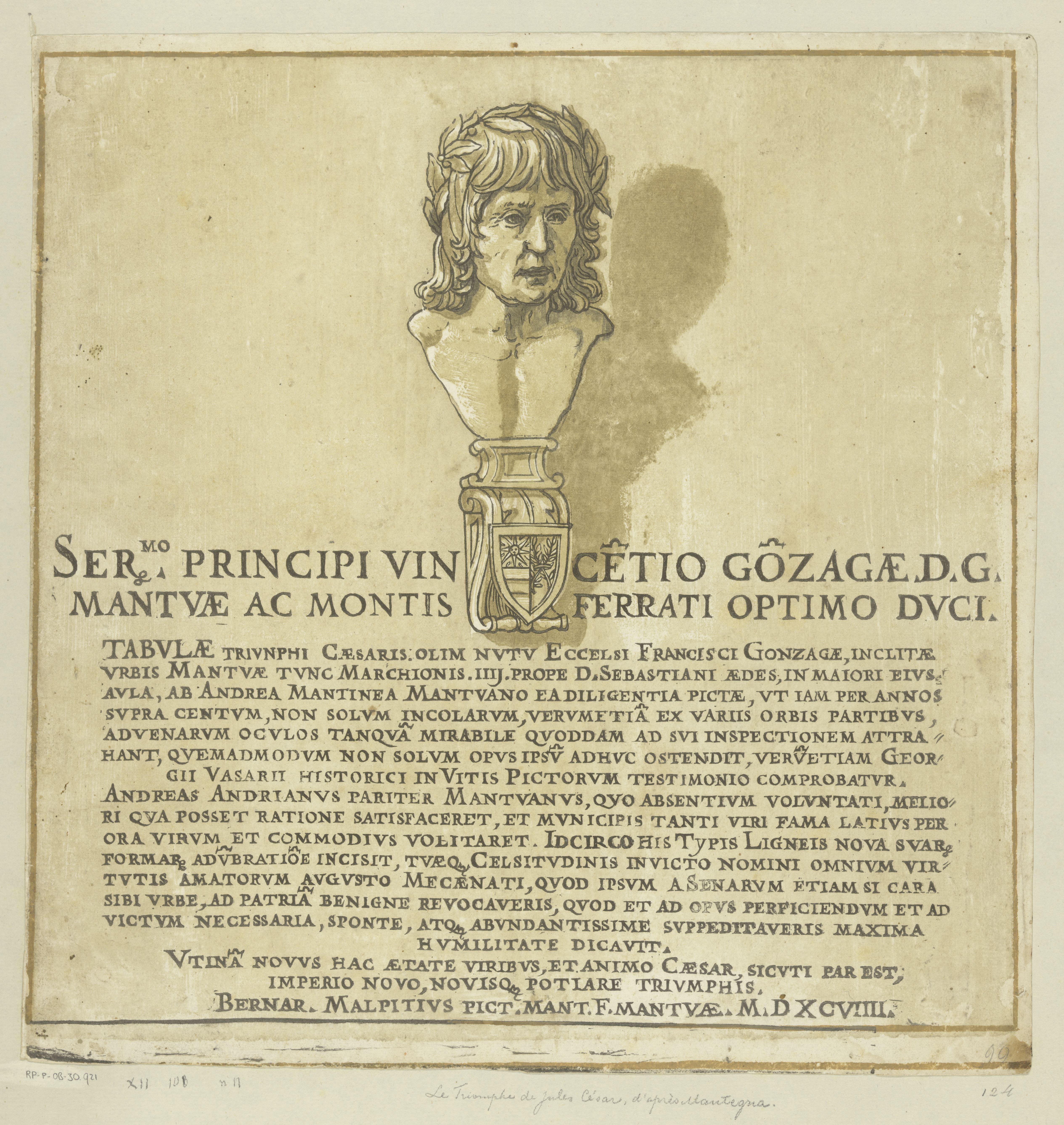 Titelprent met portret van kunstenaar Andrea Mantegna