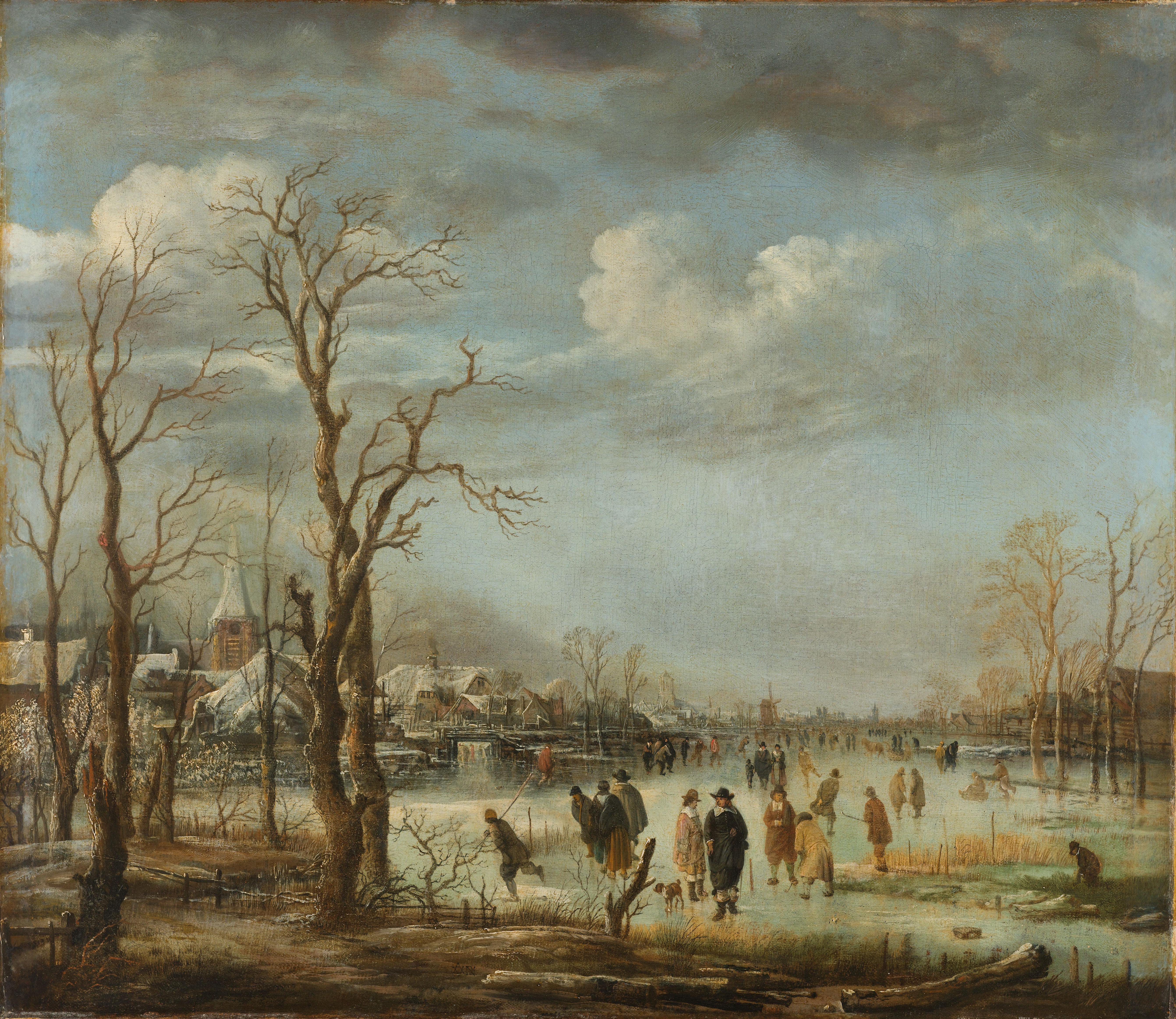 Winter Landscape near a Town with Bare Trees