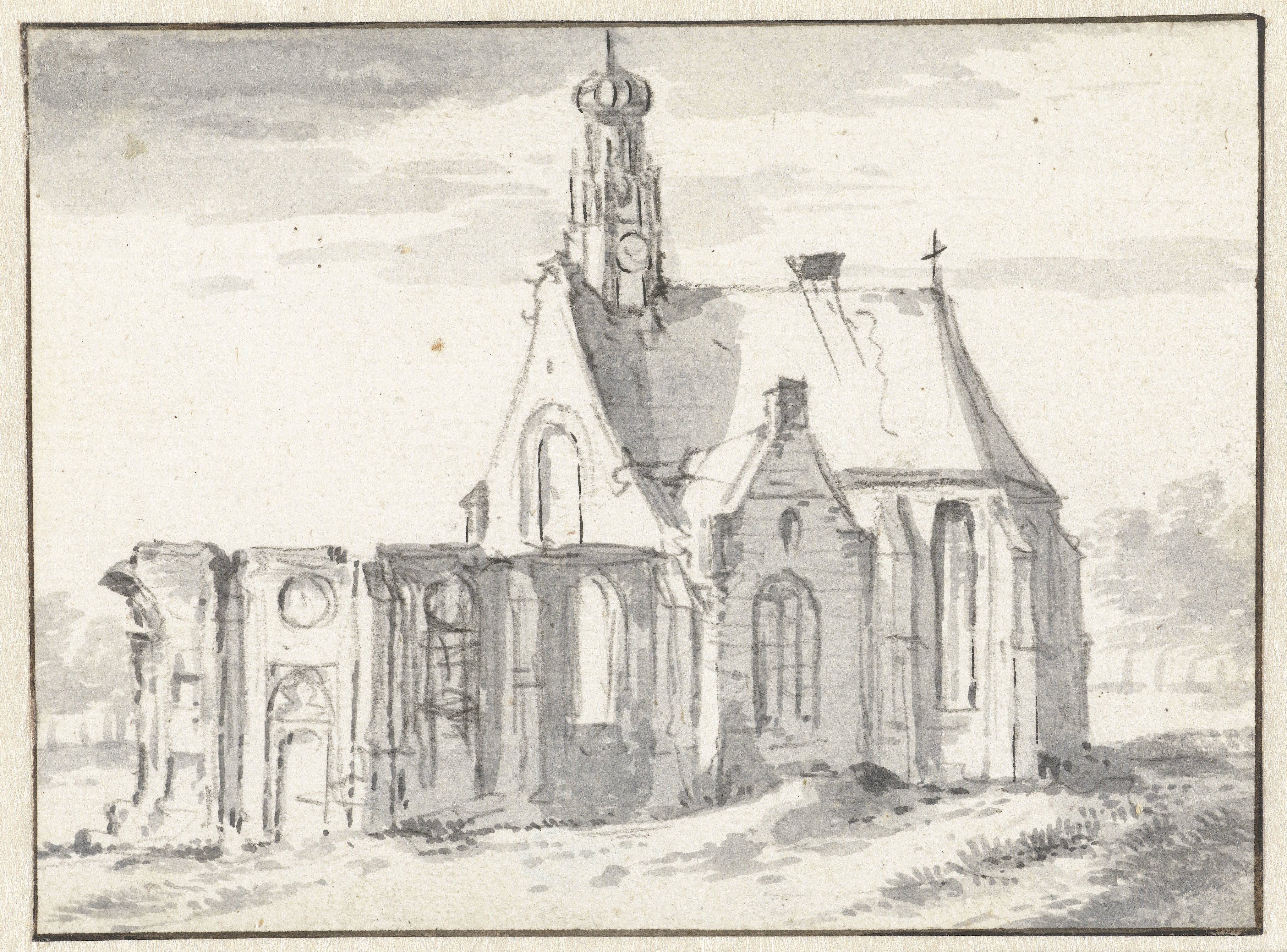 View of the Ruins of the Nave of the Church in Bergen, Noord-Holland