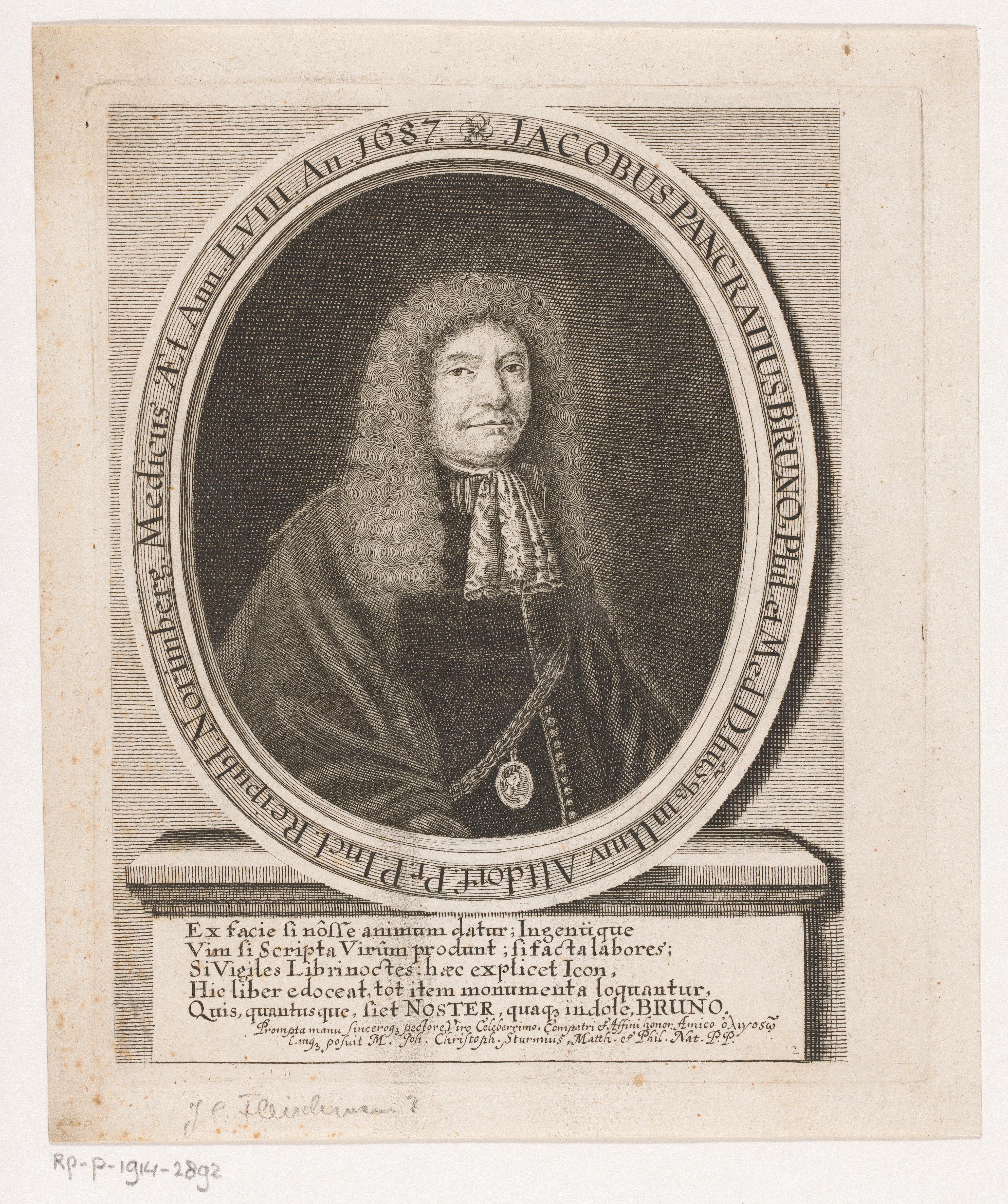 Portret van Jacob Pancratius Bruno op 58-jarige leeftijd