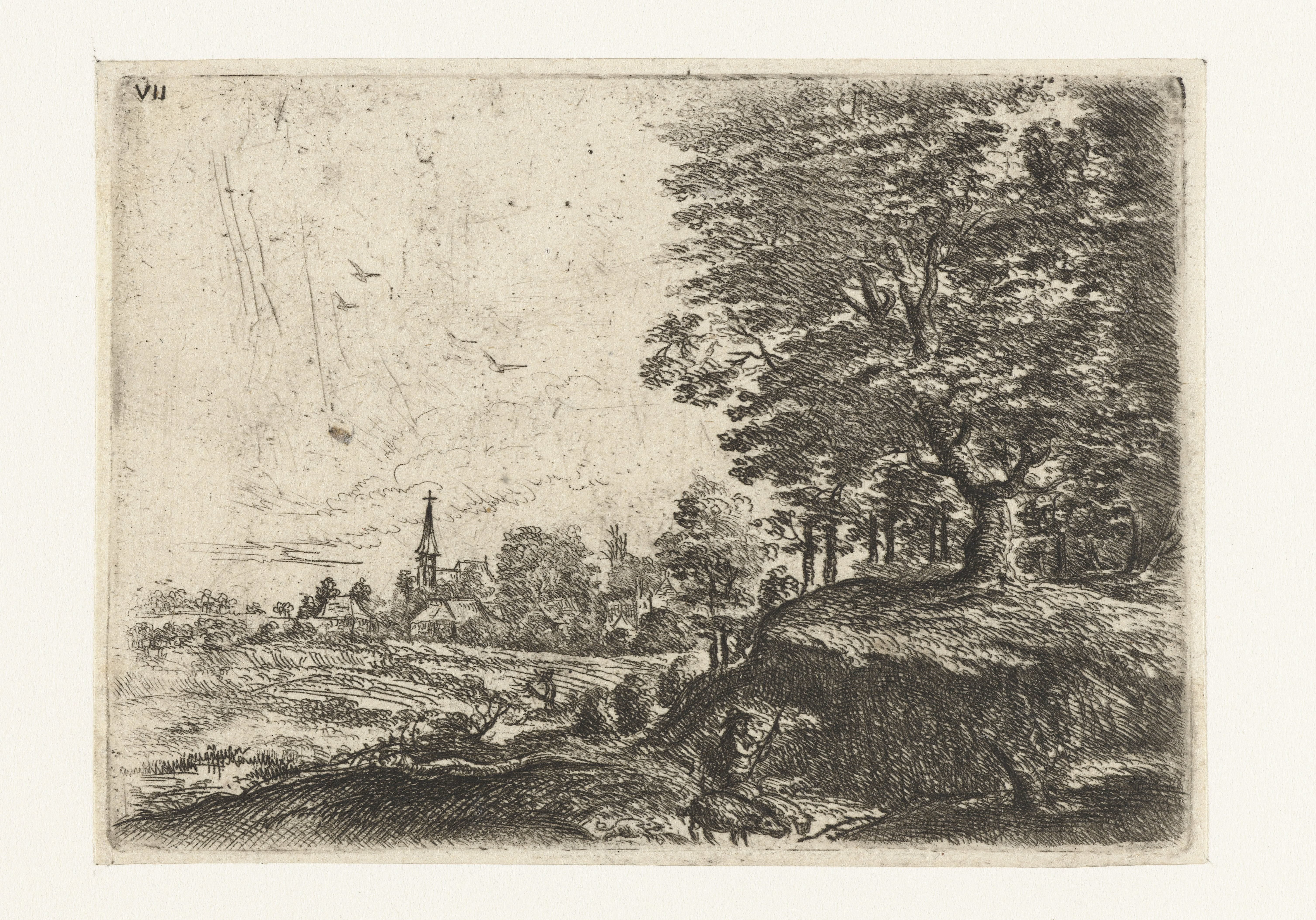 Landschap met een man met varkens